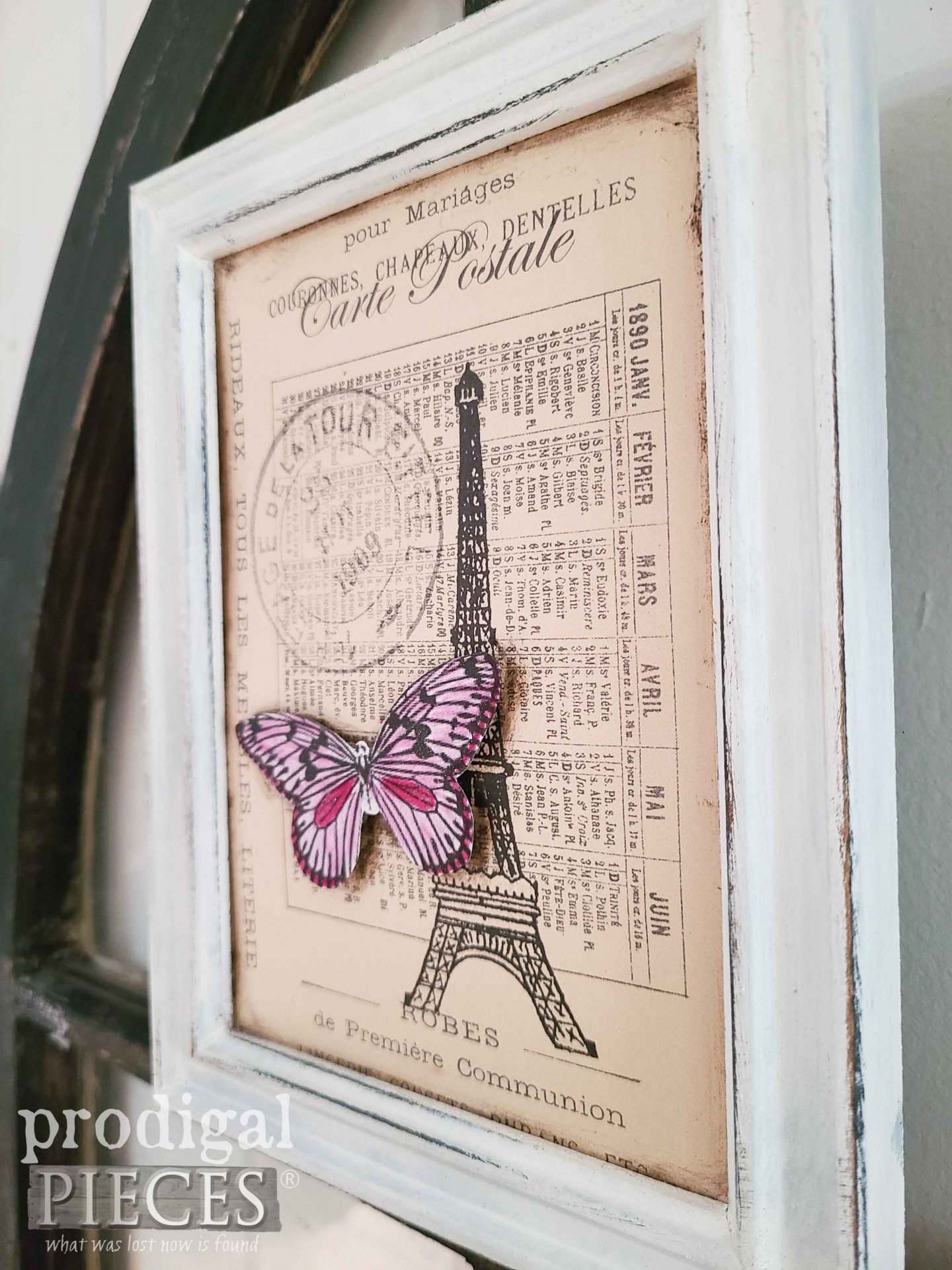 Side View of French Art Pink Butterfly by Larissa of Prodigal Pieces | prodigalpieces.com #prodigalpieces #diy #art #upcycled