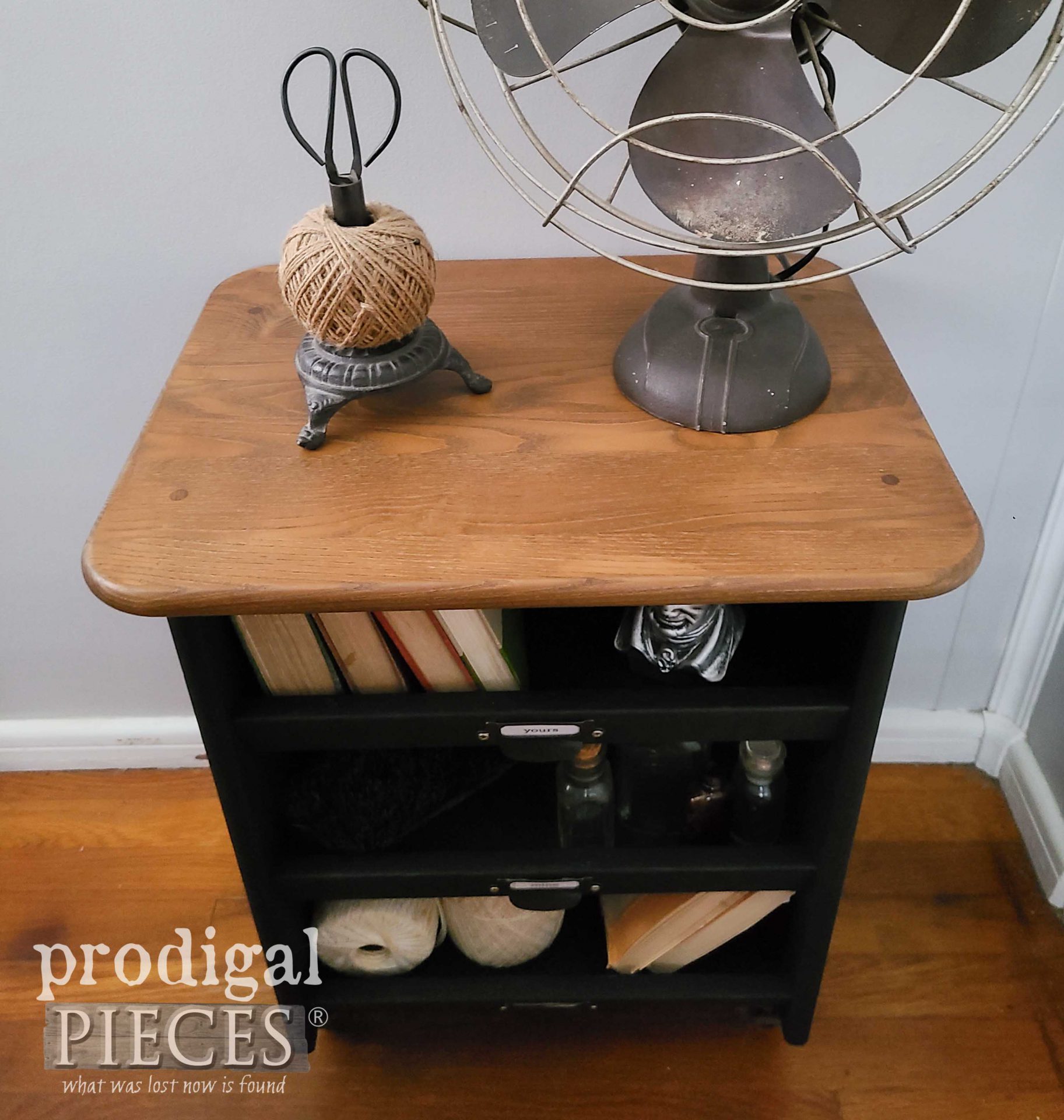 Top View of Wooden Rolling Cart Makeover to Industrial Style by Larissa of Prodigal Pieces | prodigalpieces.com #prodigalpieces #rustic #farmhouse