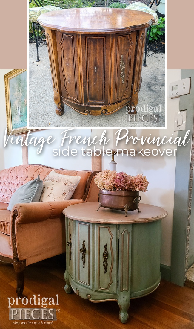 A worn out vintage French provincial side table is refinished and restored by Larissa of Prodigal Pieces | prodigalpieces.com #prodigalpieces #vintage #french #diy #homedecor #furniture