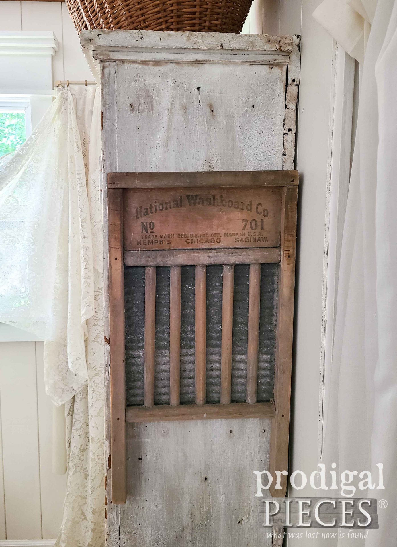 Antique Washboard in Farmhouse Bedroom by Larissa of Prodigal Pieces | prodigalpieces.com #prodigalpieces #farmhouse