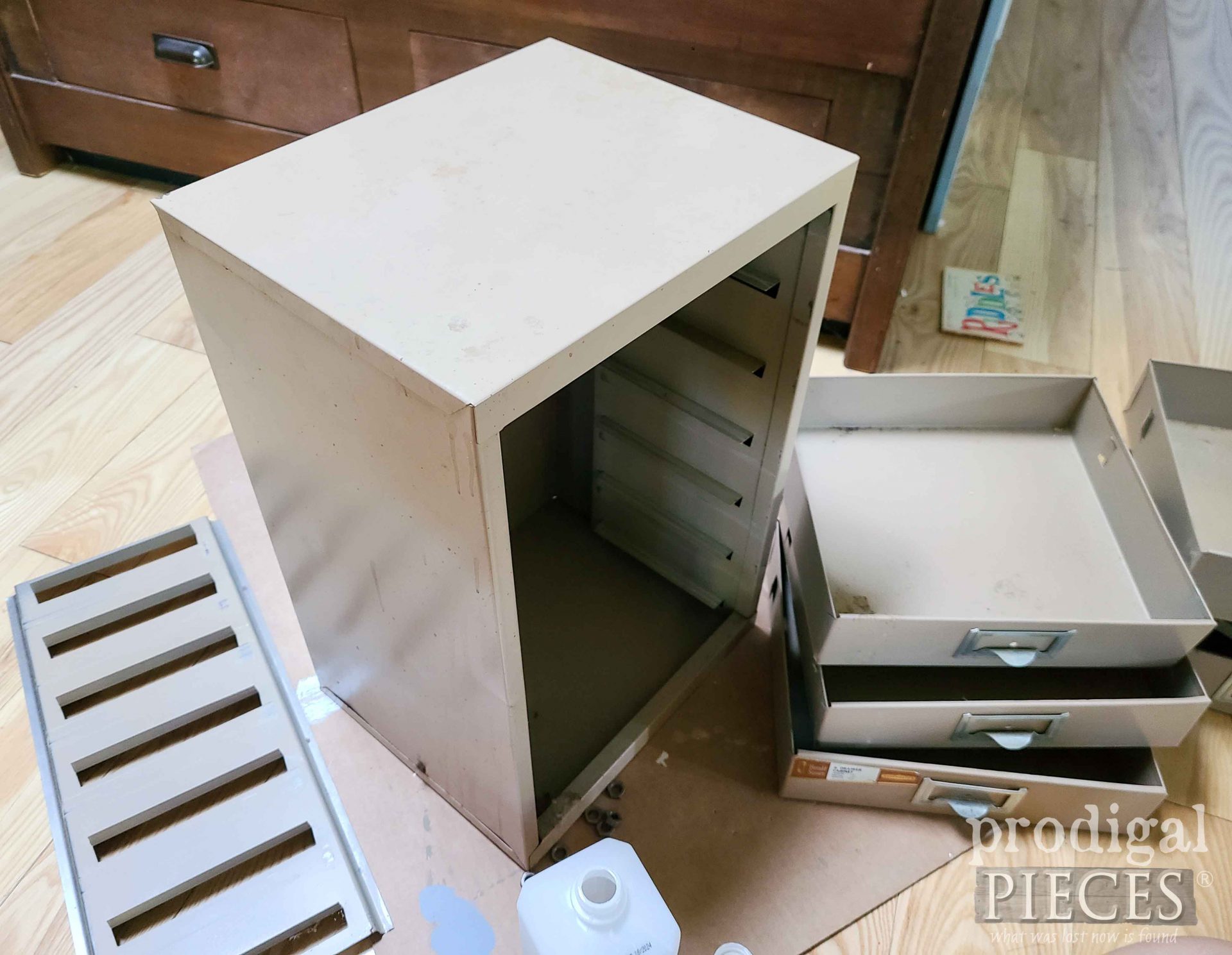 Disassembled Filing Cabinet for Cleaning | prodigalpieces.com #prodigalpieces