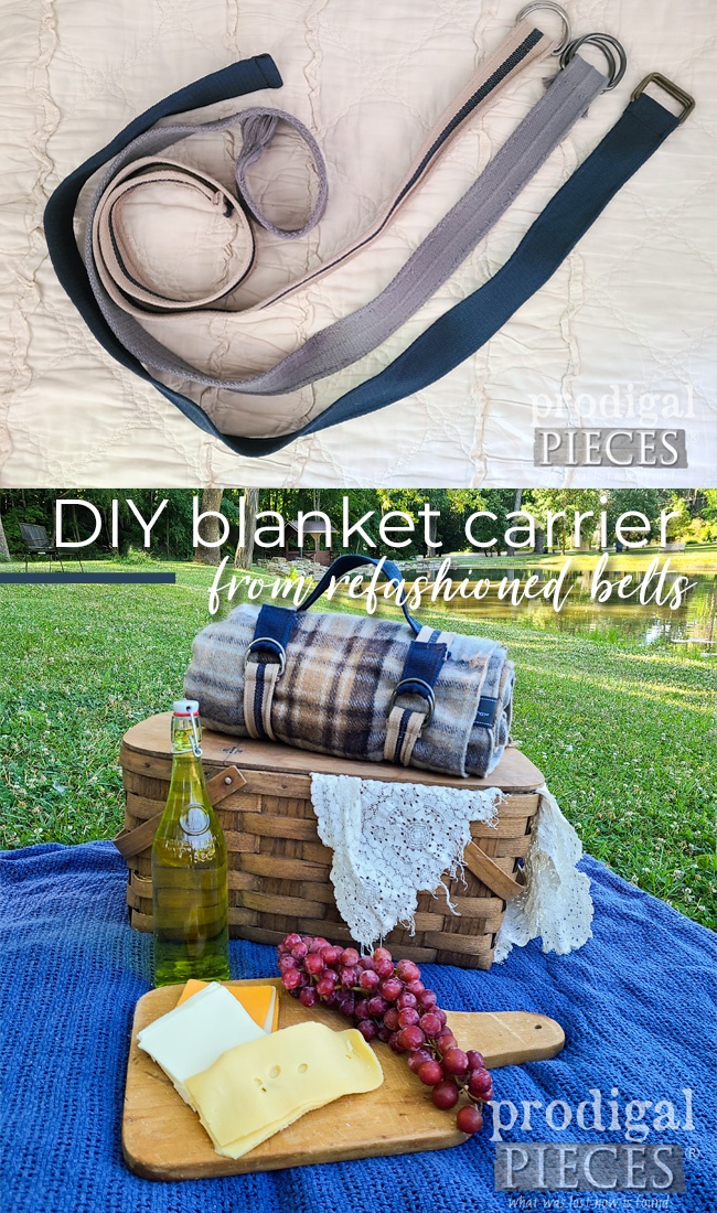 Refashion your old belts into a DIY Blanket Carrier for picnics or beach. Sew fun! Tutorial by Larissa of Prodigal Pieces | prodigalpieces.com #prodigalpieces #sewing #diy #wedding #giftidea #babyshower