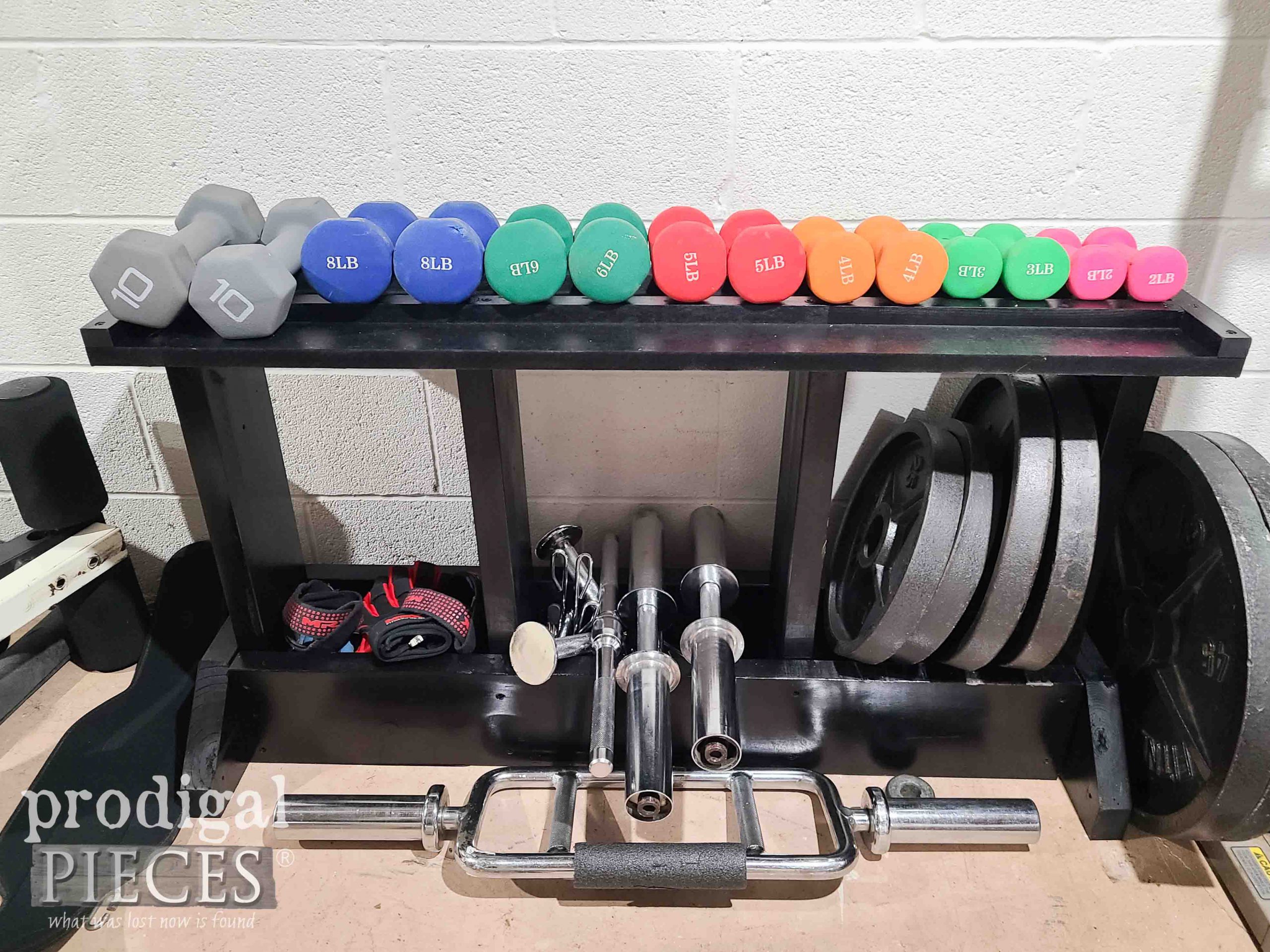 DIY Weight Rack for Home Gym for Fit Over 40 by Larissa of Prodigal Pieces | prodigalpieces.com #prodigalpieces #fitness