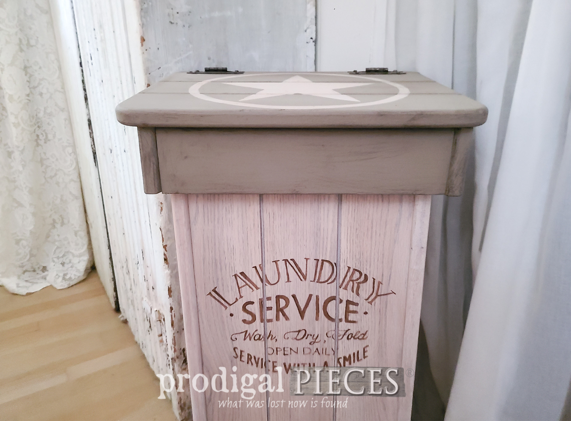 Featured Vintgage Wooden Trash Bin Makeover by Larissa of Prodigal Pieces | prodigalpieces.com #prodigalpieces #diy #farmhouse #laundry