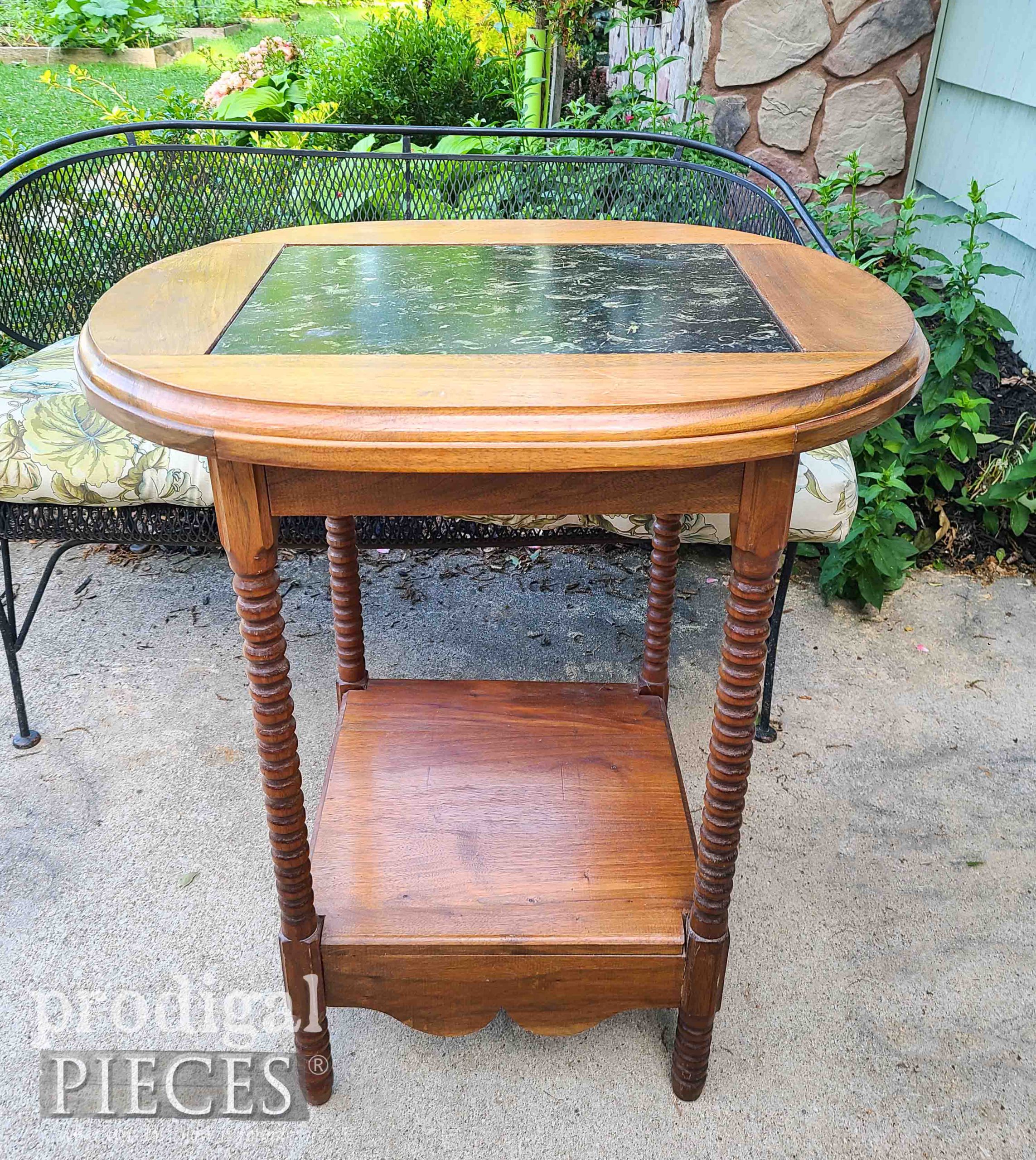 Inlaid Marble Table Before Makeover by Larissa of Prodigal Pieces | prodigalpieces.com #prodigalpieces