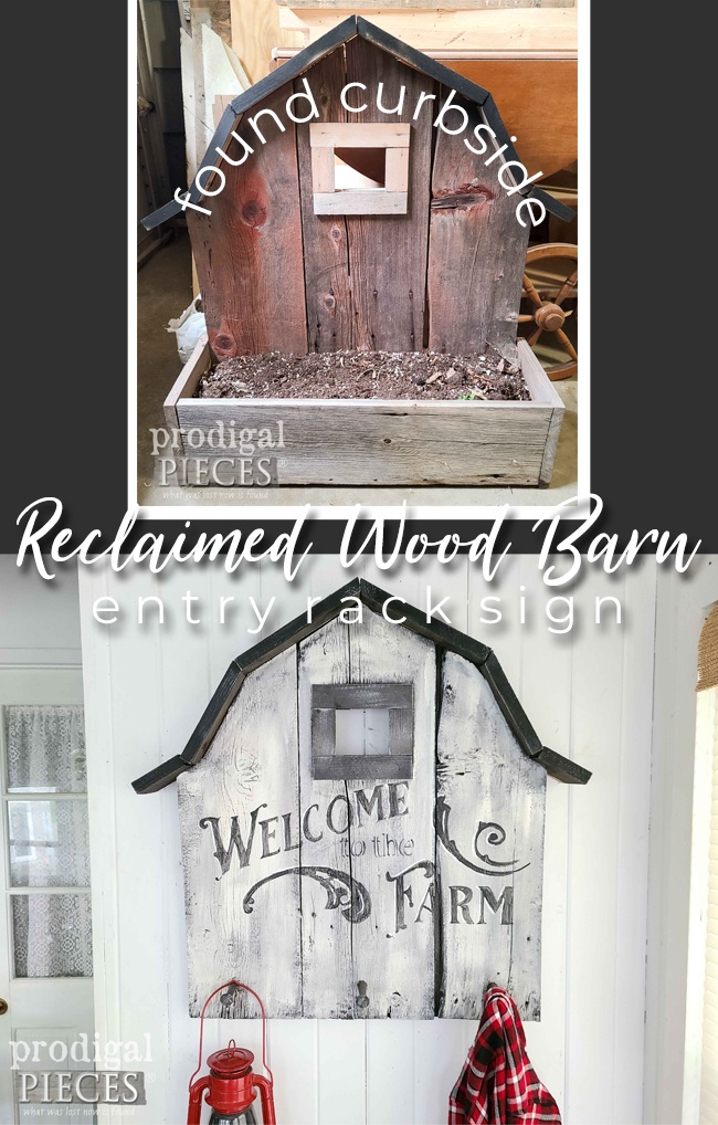 A seemingly burn-pile candidate becomes a reclaimed wood barn sign rack by the hand of Larissa of Prodigal Pieces | prodigalpieces.com #prodigalpieces #farmhouse #diy #reclaimed