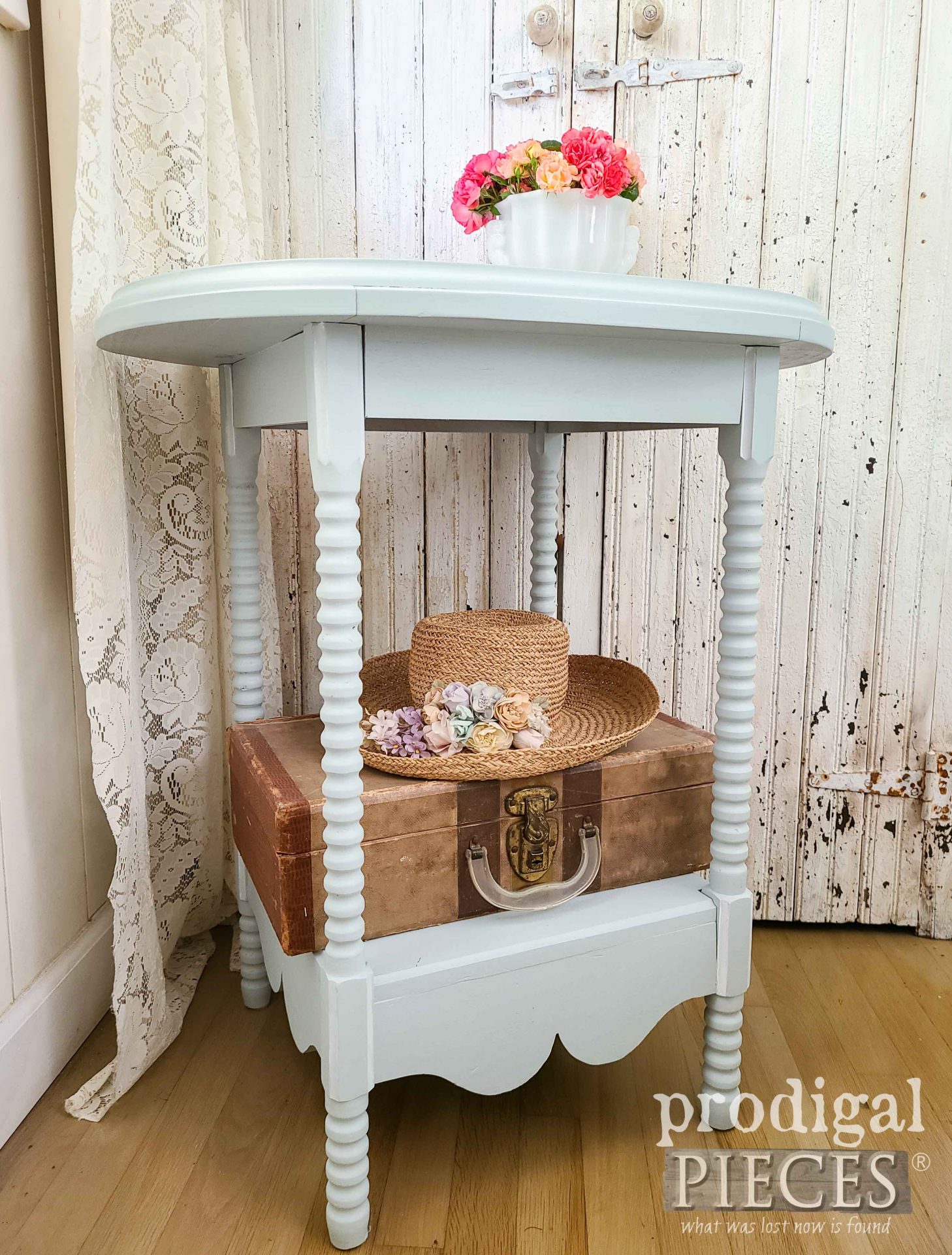 Shabby Chic Side Table with Painted Marble Inset by Larissa of Prodigal Pieces | prodigalpieces.com #prodigalpieces #shabbychic #furntiure