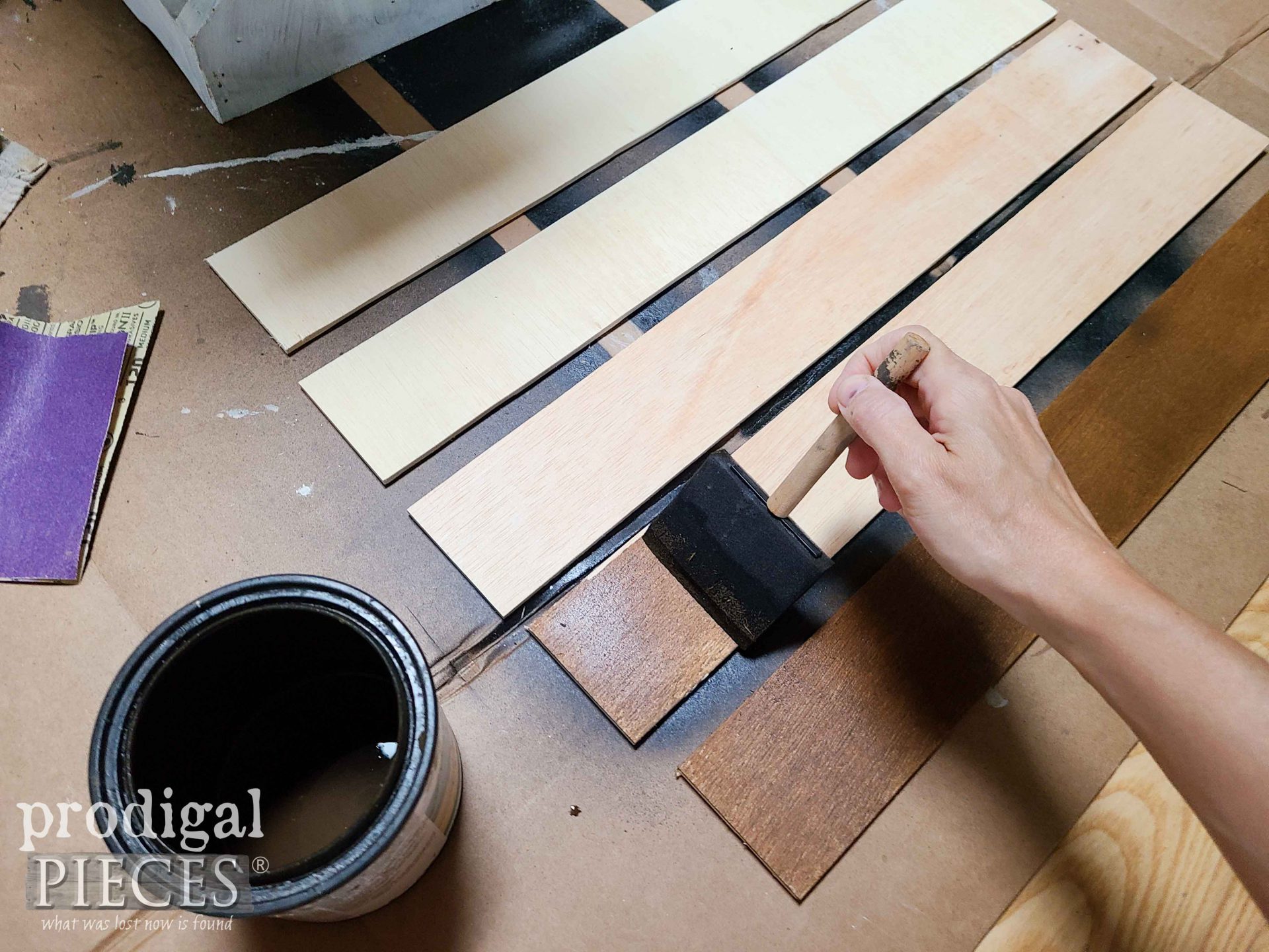 Staining Wood Slats for Wooden Shelf Updated | prodigalpieces.com