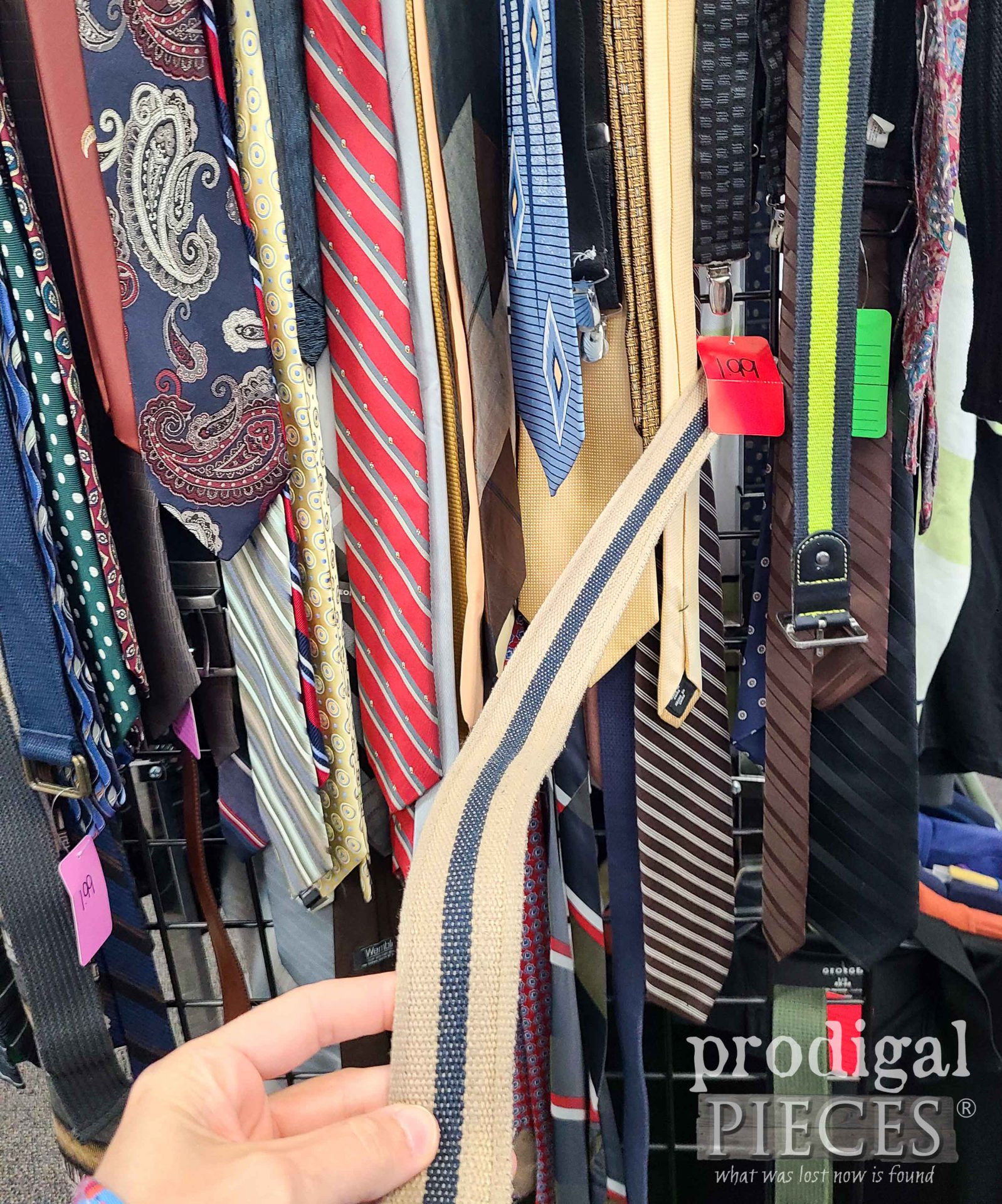 Thrift Store Belts Before Refashion into DIY Blanket Carrier | prodigalpieces.com #prodigalpieces