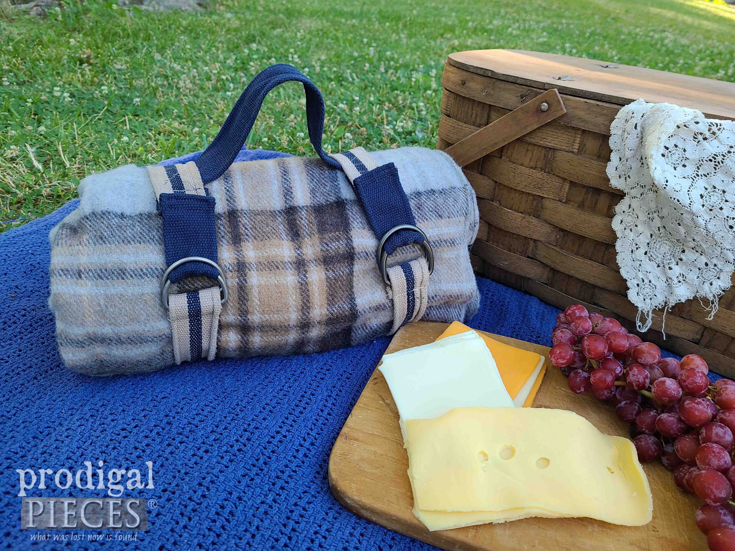 Upcycled DIY Blanket Carrier for Picnics or Beach with Tutorial by Larissa of Prodigal Pieces | prodigalpieces.com #prodigalpieces #picnic #diy #refashion #summer #wedding