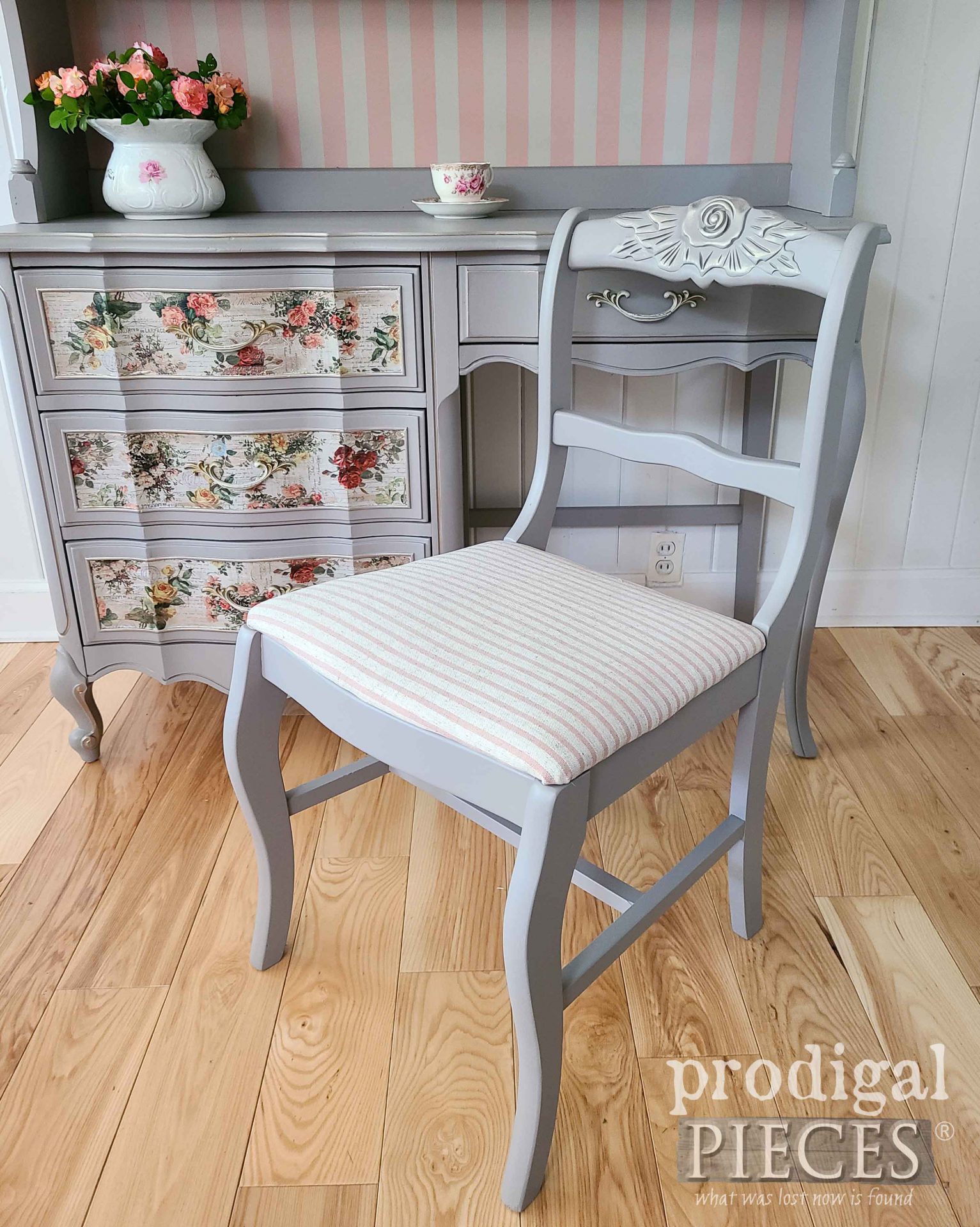 Vintage French Provincial Chair with Pink Stripe Upholstery by Larissa of Prodigal Pieces | prodigalpieces.com #prodigalpieces #upholstery #home