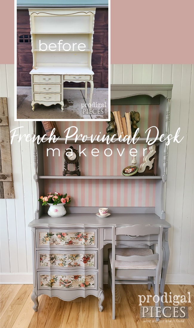 A vintage French provincial desk gets a much needed makeover by Larissa of Prodigal Pieces | prodigalpieces.com #prodigalpieces #vintage #french #diy