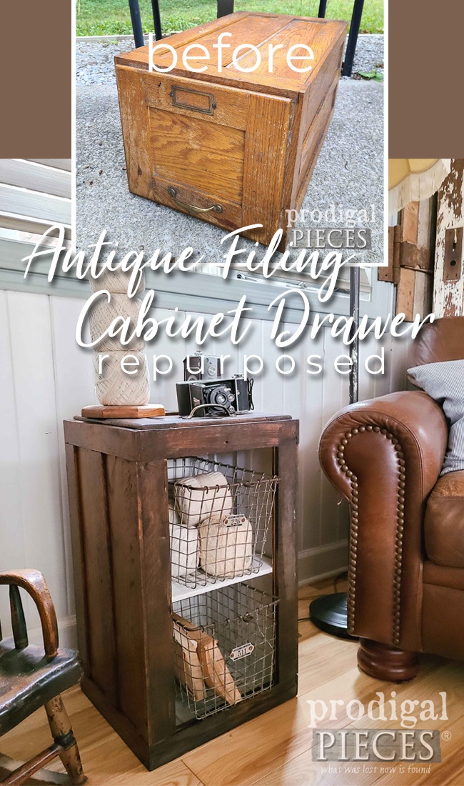 Antique Filing Cabinet is Repurposed into a Farmhouse Stand by Larissa of Prodigal Pieces | prodigalpieces.com #prodigalpieces #antique #farmhouse #diy #upcycled