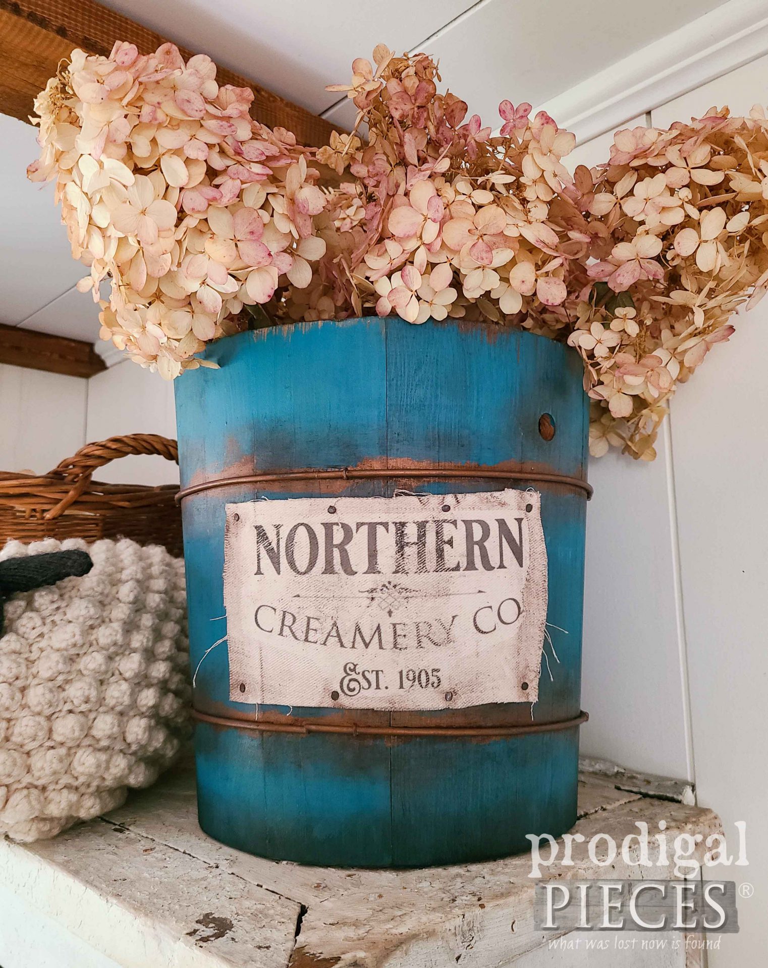 Rustic Teal Blue Vintage Ice Cream Bucket Makeover by Larissa of Prodigal Pieces | prodigalpieces.com #prodigalpieces #diy #homedecor