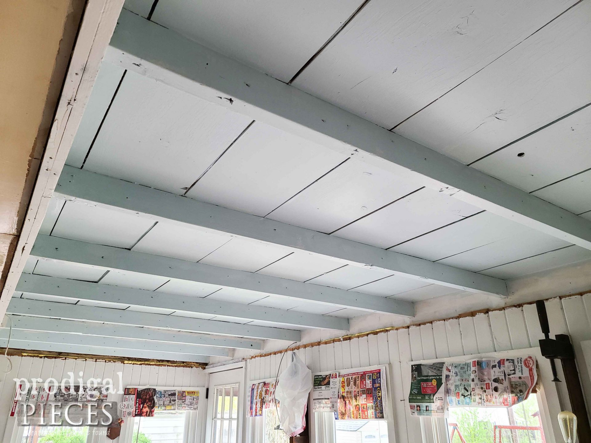 First Coat of Blue Dining Room Ceiling | prodigalpieces.com #prodigalpieces