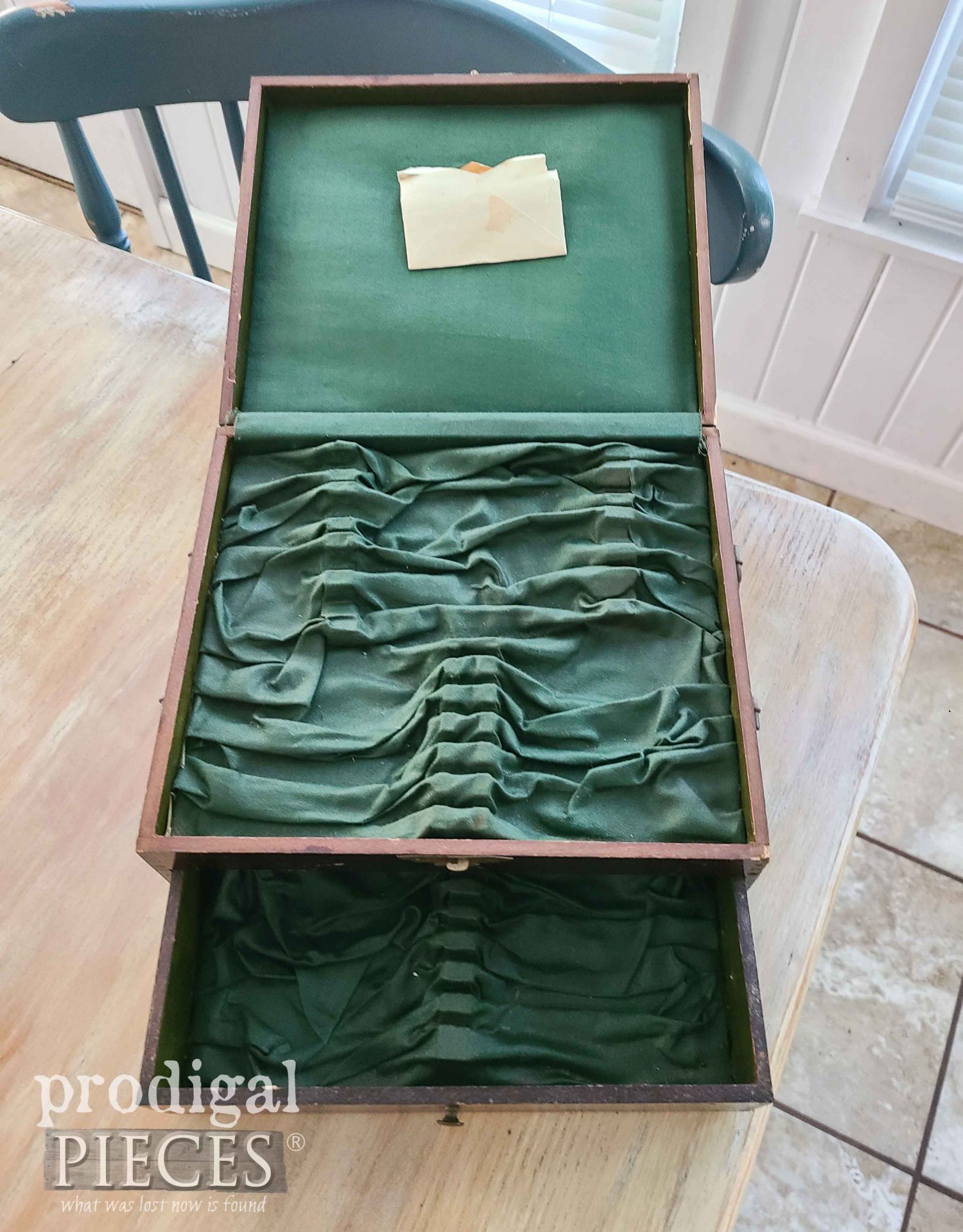 Inside Open Vintage Silverware Box for DIY Jewelry Box | prodigalpieces.com #prodigalpieces