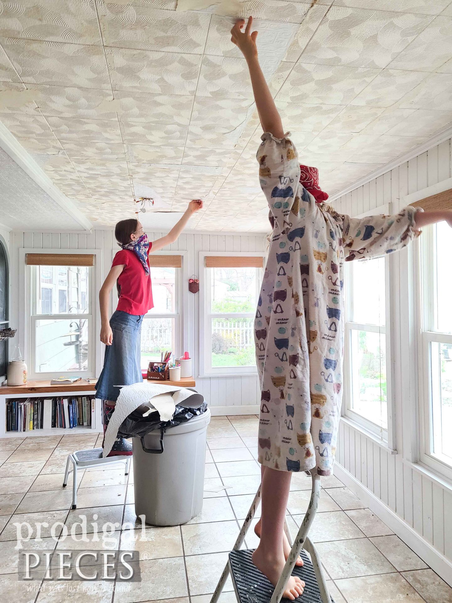 Pulling Down Wallpaper from Dining Room Ceiling | prodigalpieces.com #prodigalpieces