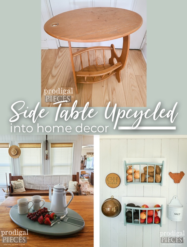 This side table is upcycled into two different pieces of decor - a serving tray and wall pockets by Larissa of Prodigal Pieces | prodigalpieces.com #prodigalpieces #upcycled #farmhouse #diy #homedecor