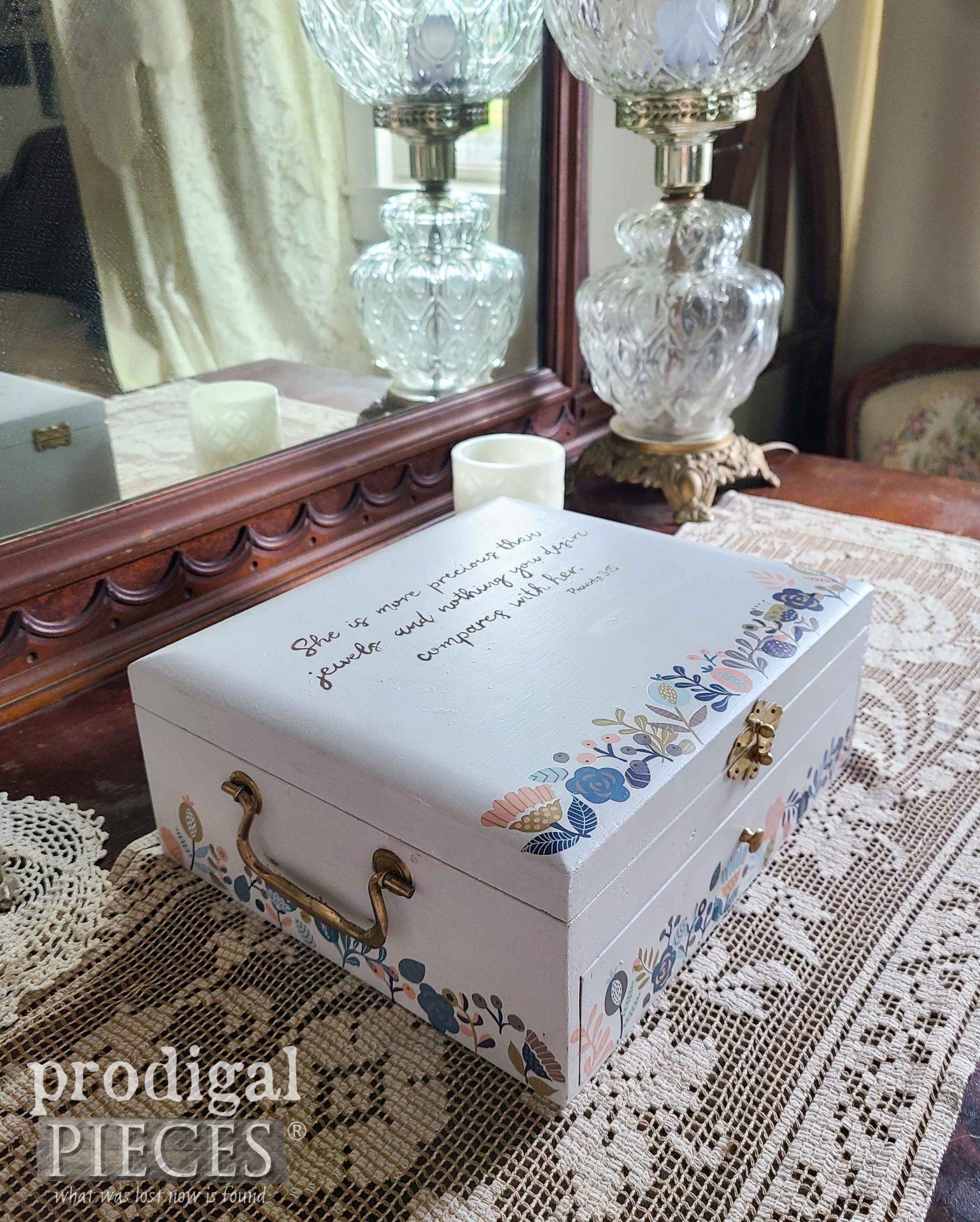 Side View of DIY Jewelry Box with Transfers by Larissa of Prodigal Pieces | prodigalpieces.com #prodigalpieces #upcycled
