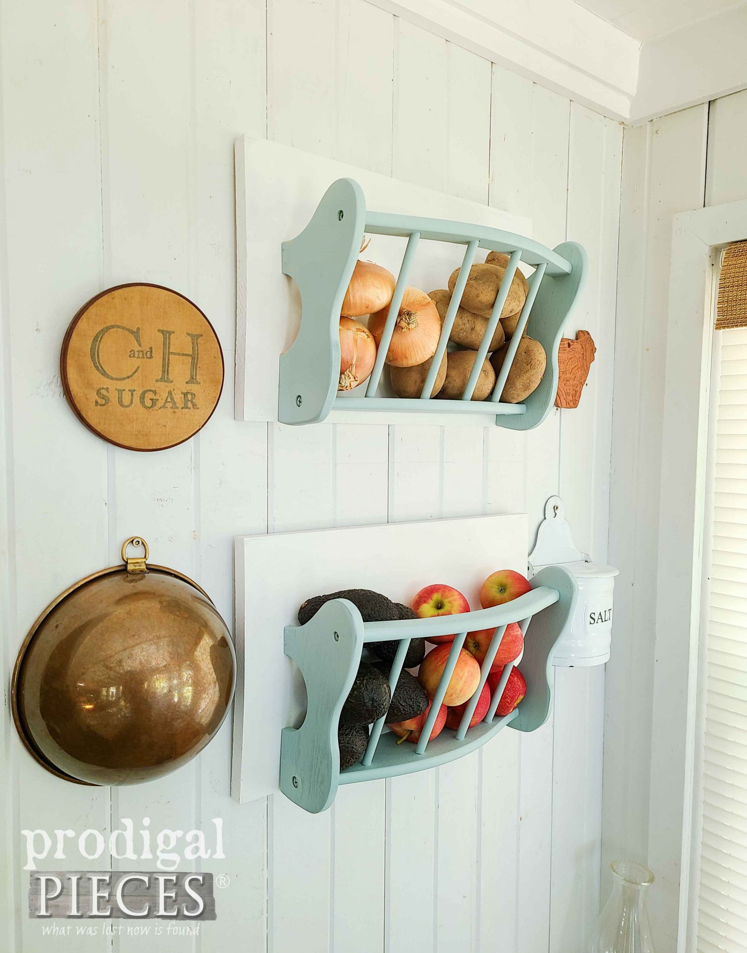 Side View of Upcycled Wall Pockets from Side Table by Larissa of Prodigal Pieces | prodigalpieces.com #prodigalpieces #diy #farmhouse #kitchen
