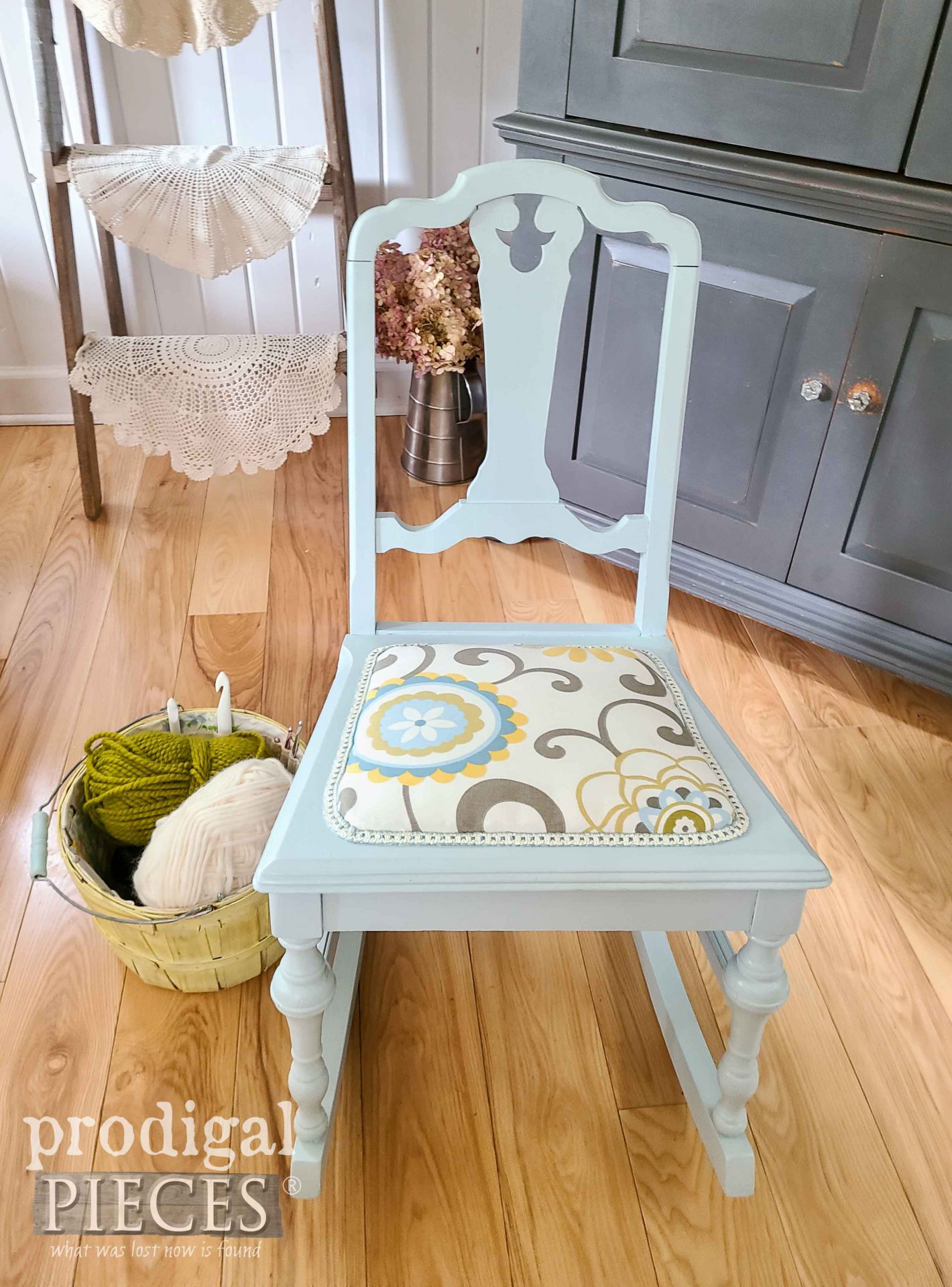 Upholstered Antique Sewing Rocking Chair by Larissa of Prodigal Pieces | prodigalpieces.com #prodigalpieces #chair #antique