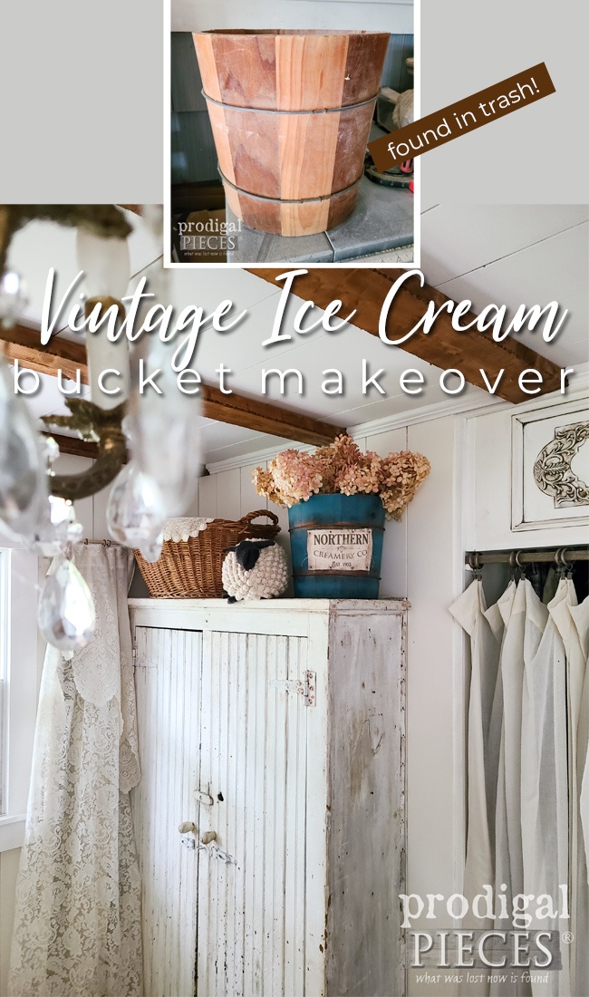 Found in the trash, this vintage ice cream bucket is perfect for farmhouse style by Larissa of Prodigal Pieces | prodigalpieces.com #prodigalpieces #farmhouse #diy #home