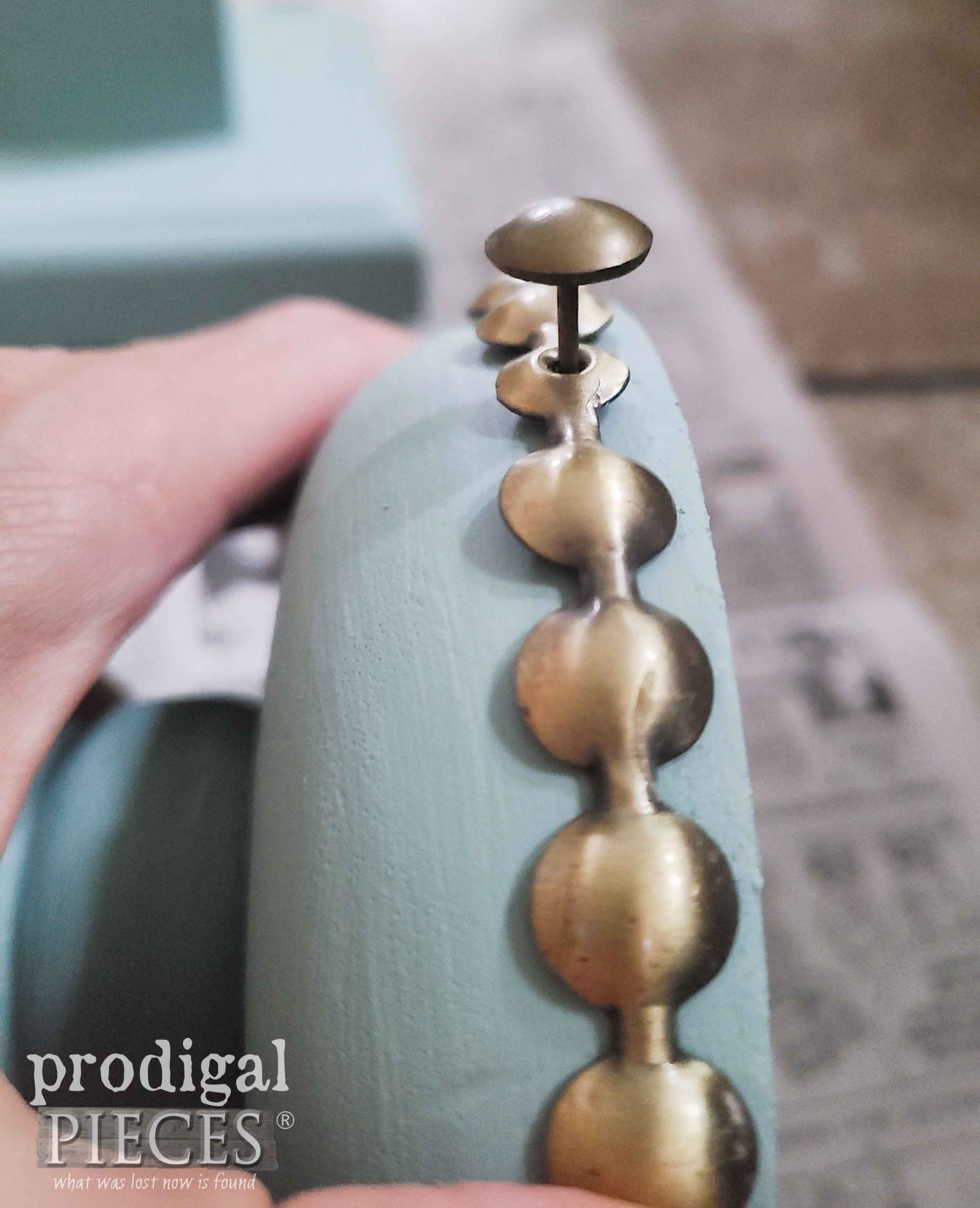 Adding Nailhead to Upcycle Candlesticks | prodigalpieces.com #prodigalpieces