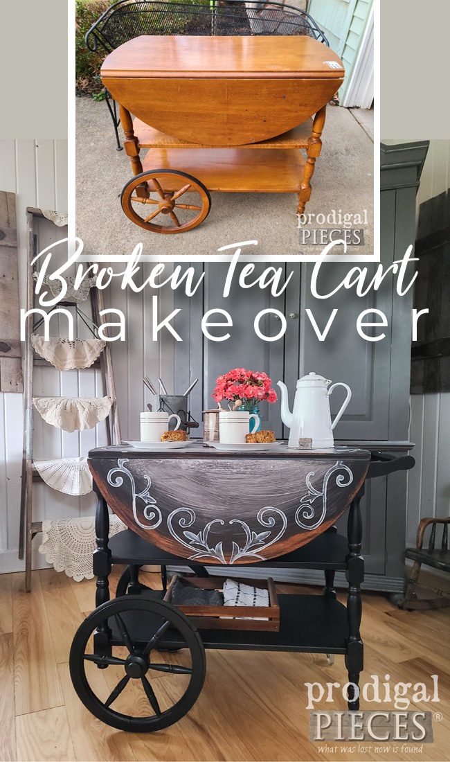 A broken tea cart is vintage goodness just needing love. See what Larissa of Prodigal Pieces does to resuce it at prodigalpieces.com #prodigalpieces #furniture #vintage #farmhouse