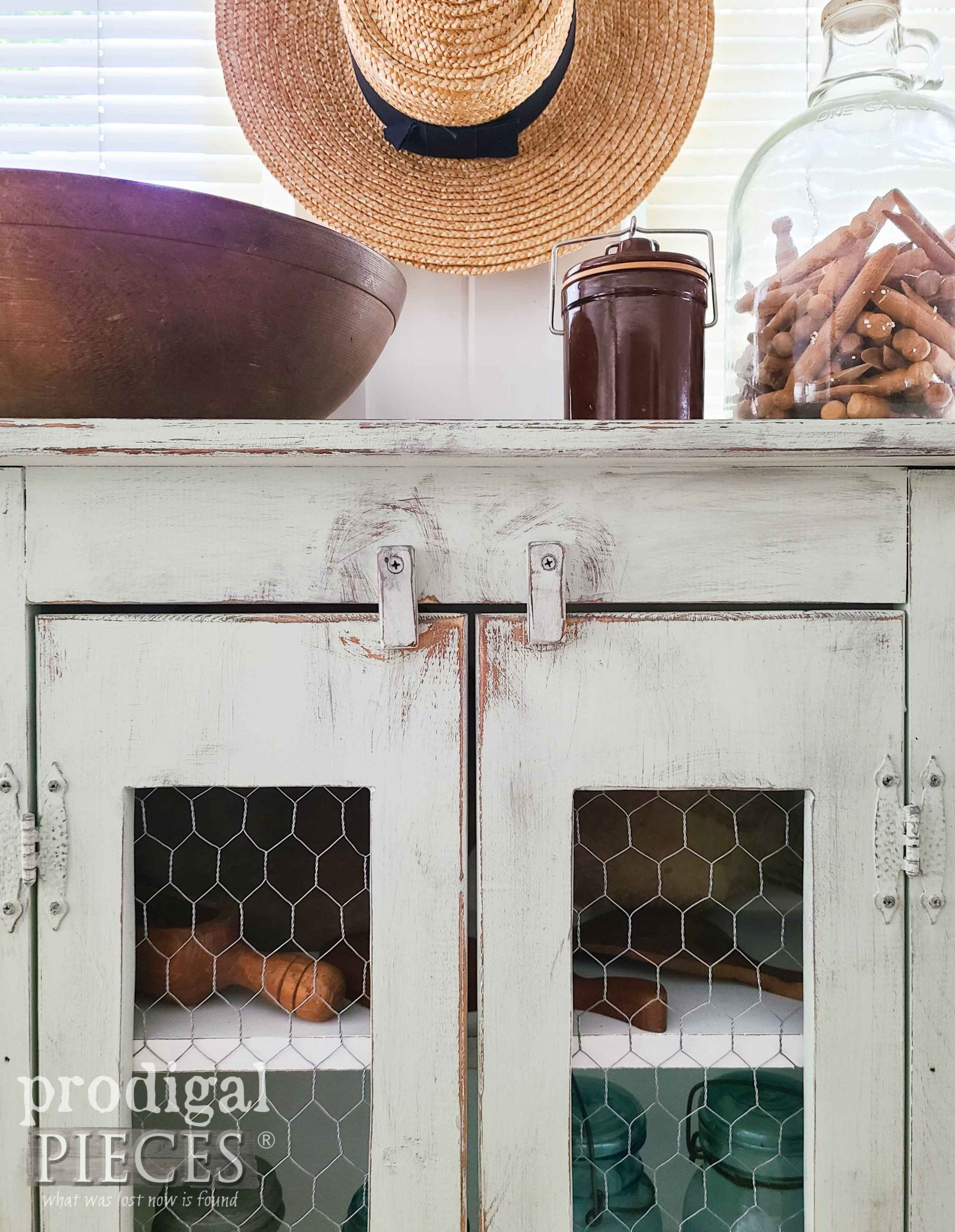 Chippy Green Vintage Pie Safe Cupboard by Larissa of Prodigal Pieces | prodigalpieces.com #prodigalpieces #farmhouse #furniture #diy