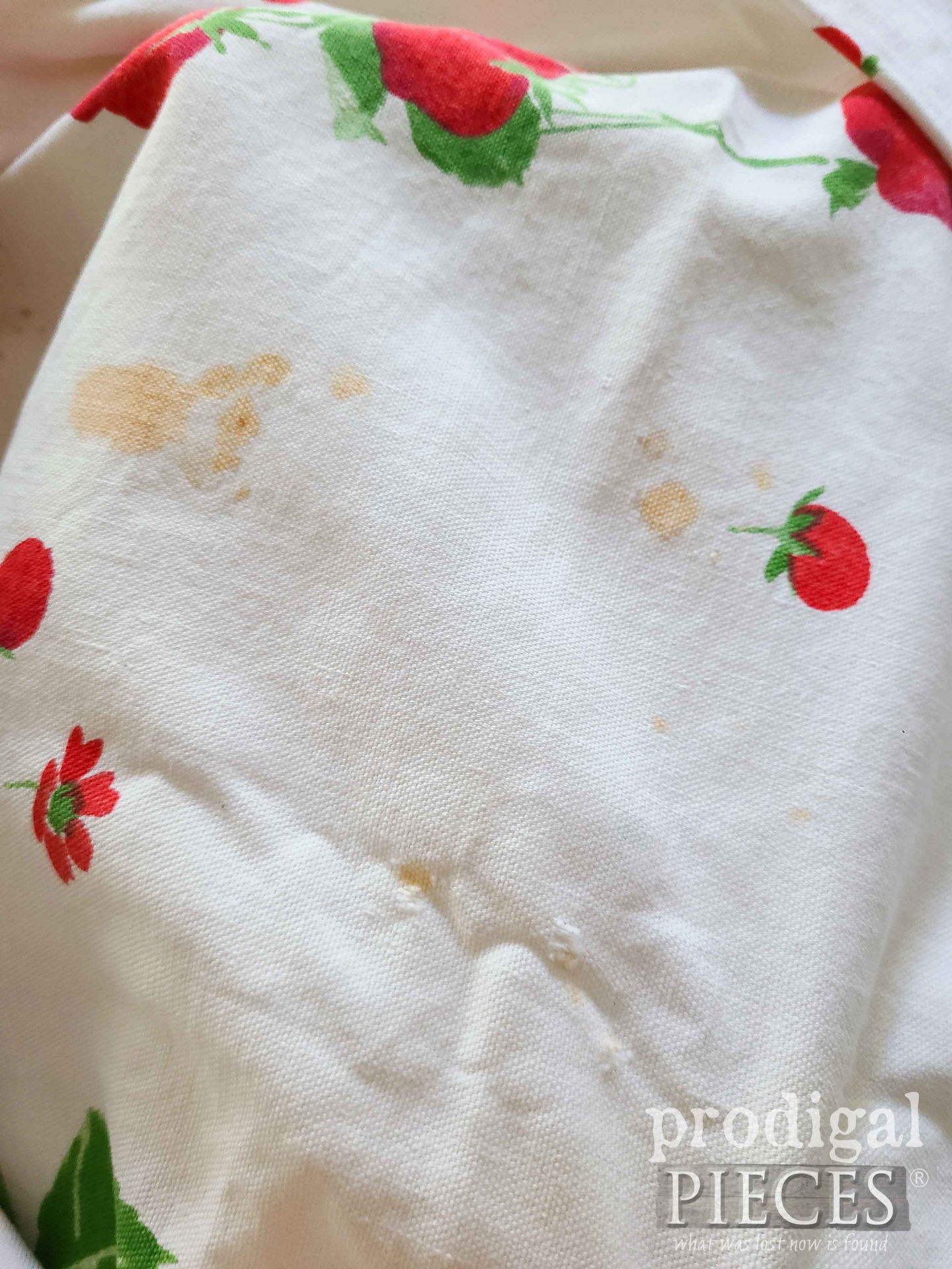 Damaged Vintage Tablecloth with Stains | prodigalpieces.com #prodigalpieces