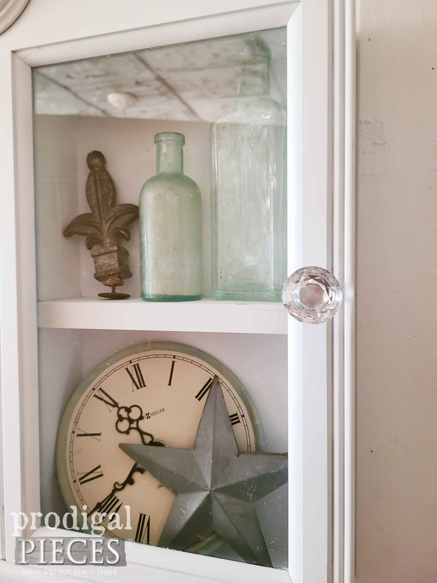 Glass Cabinet Knob on Reclaimed Wall Clock by Larissa of Prodigal Pieces | prodigalpieces.com #prodigalpieces #farmhouse #repurposed