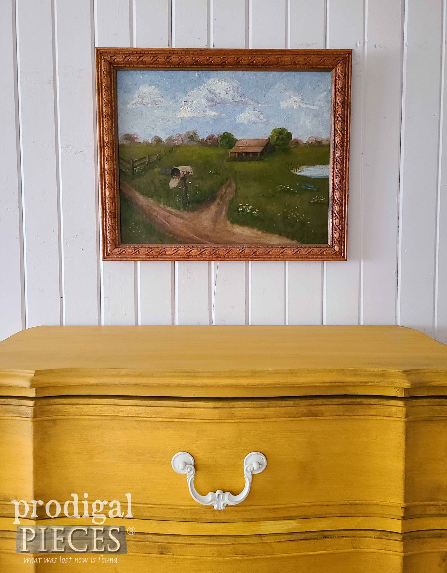 Hand-Painted Oil Painting Above Updated French Provincial Chest by Larissa of Prodigal Pieces | prodigalpieces.com #prodigalpieces #diy #boho #farmhouse