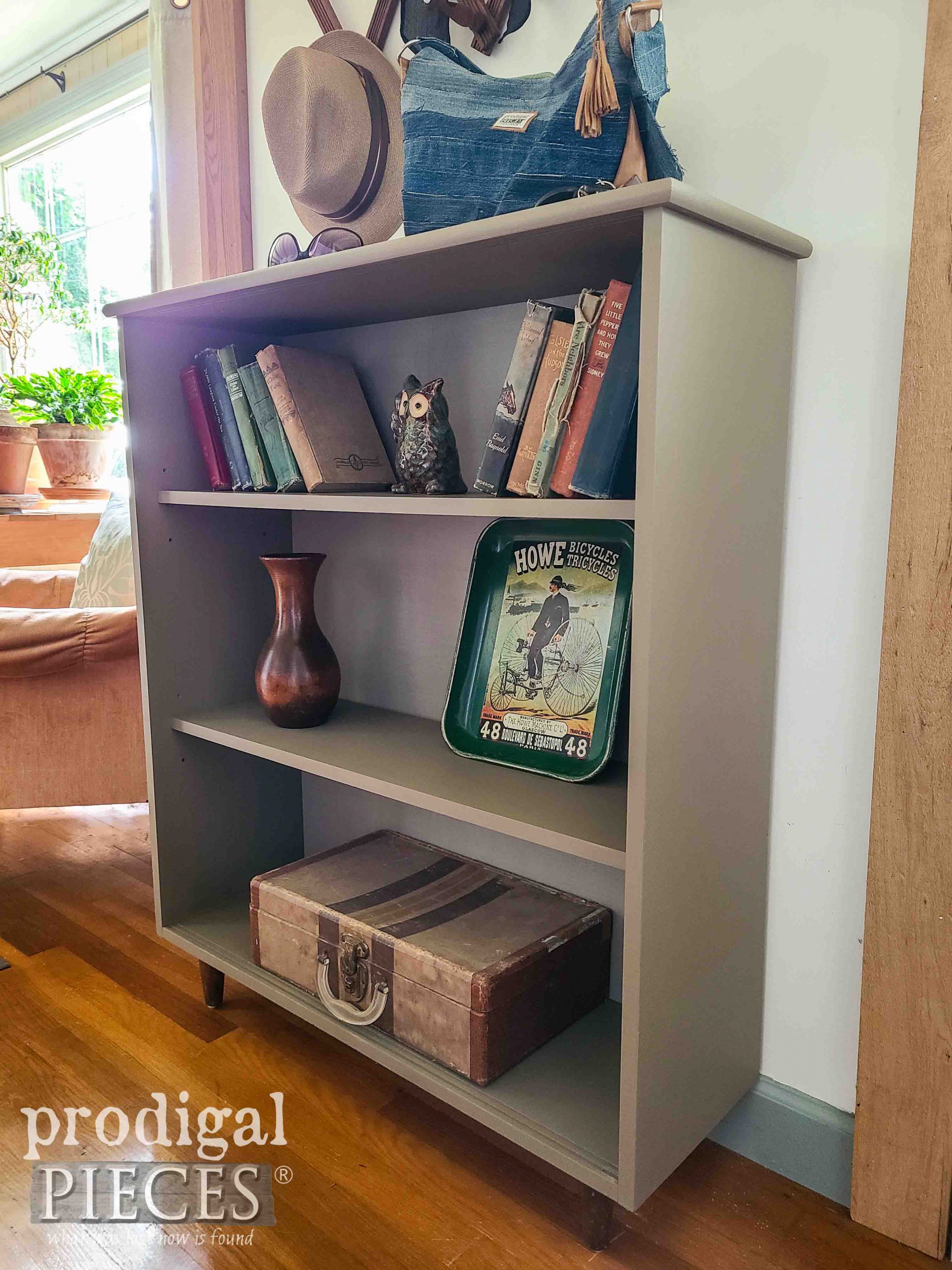 Mid Century Modern Bookcase with Faux Linen Paint Technique by Larissa of Prodigal Pieces | prodigalpieces.com #prodigalpieces #furniture #boho #vintage