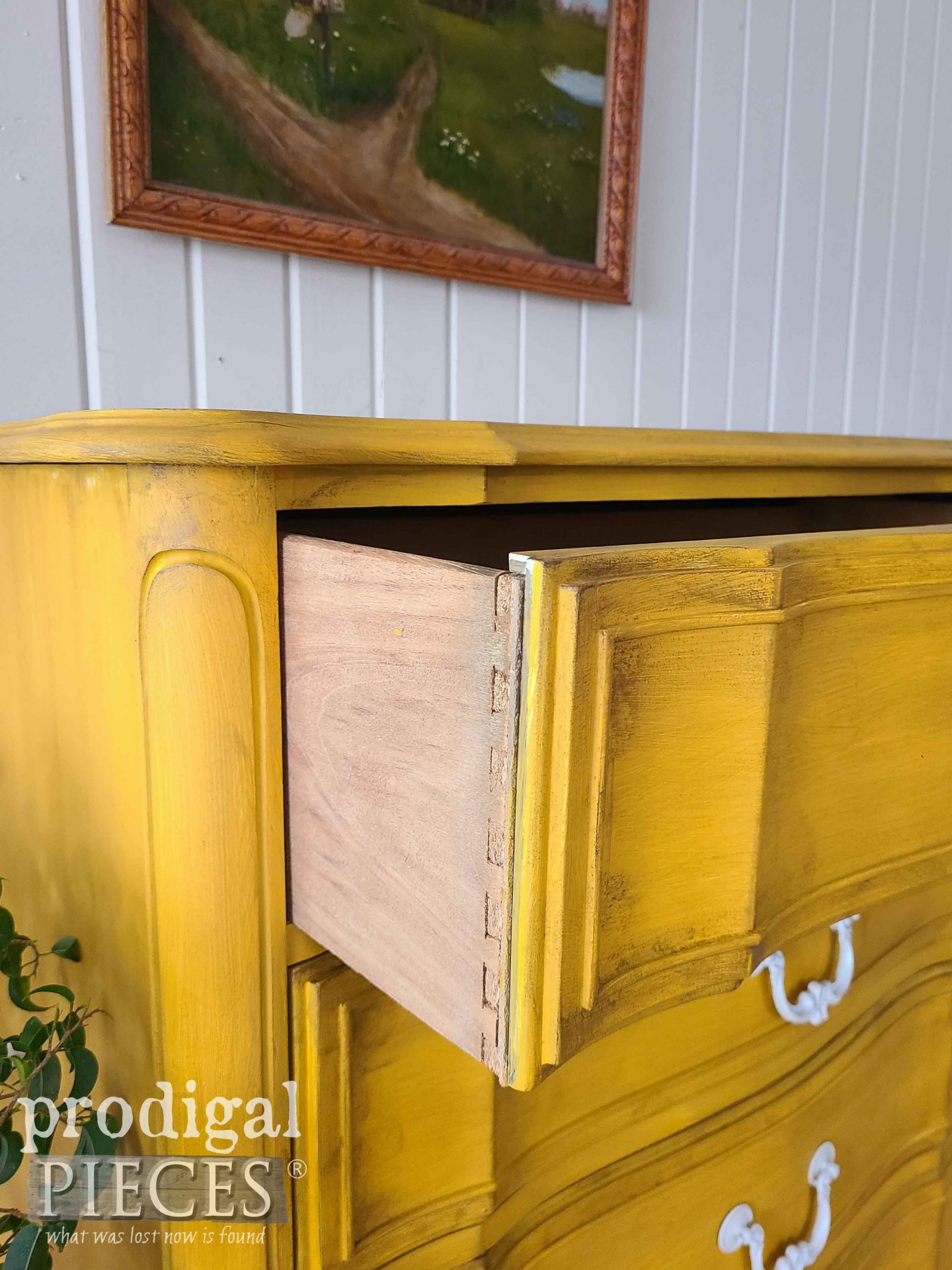 Open Dove Tail Drawer on Updated French Provincial Chest | prodigalpieces.com #prodigalpieces #diy #homedecor