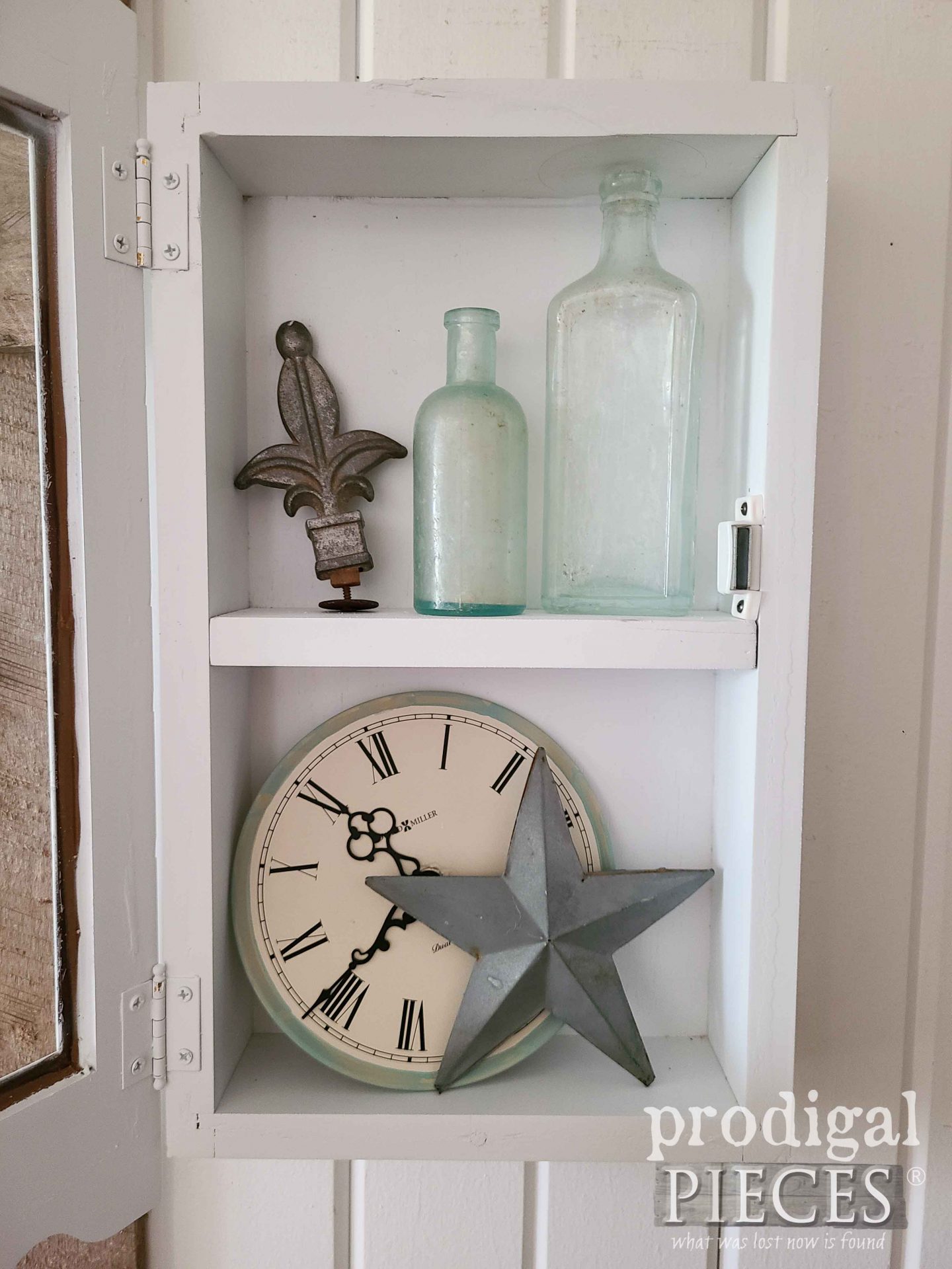 Open Reclaimed Wall Clock Cabinet Door by Larissa of Prodigal Pieces | prodigalpieces.com #prodigalpieces #homedecor #diy #salvaged