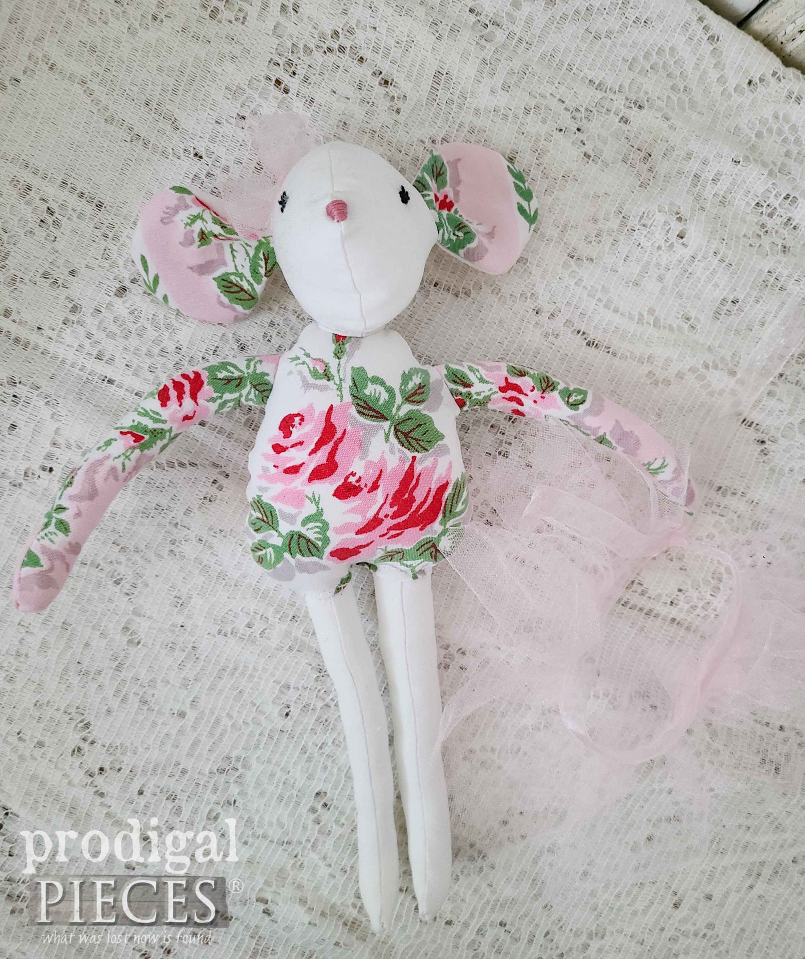 Pink Rose Ballerina Mouse Doll with Removable Tutu by Larissa of Prodigal Pieces | prodigalpieces.com #prodigalpieces #rose #ballerina