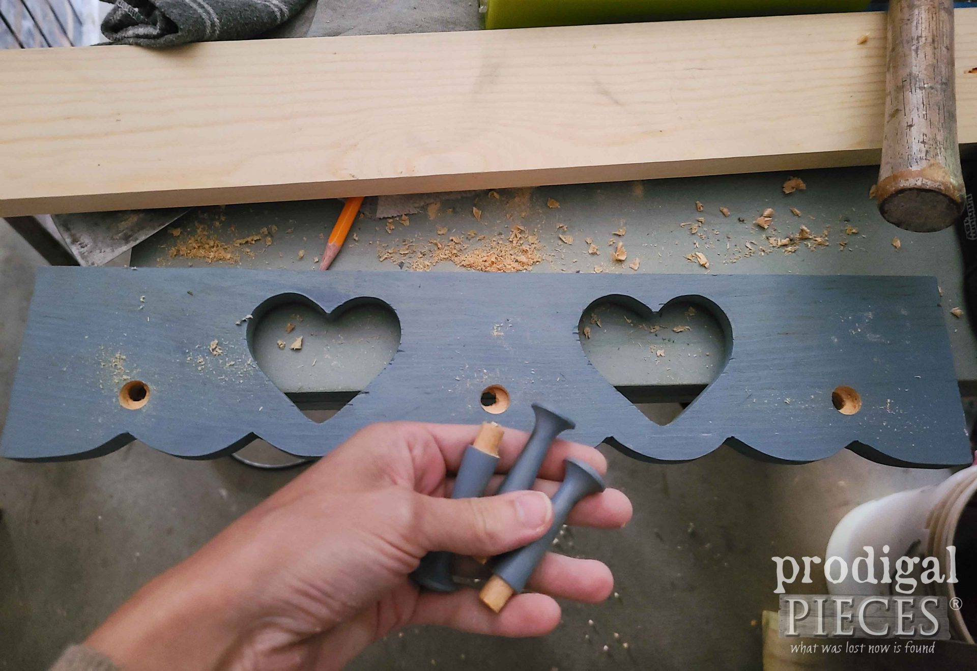 Removing Shaker Pegs from Vintage Wooden Shelf | prodigalpieces.com #prodigalpieces
