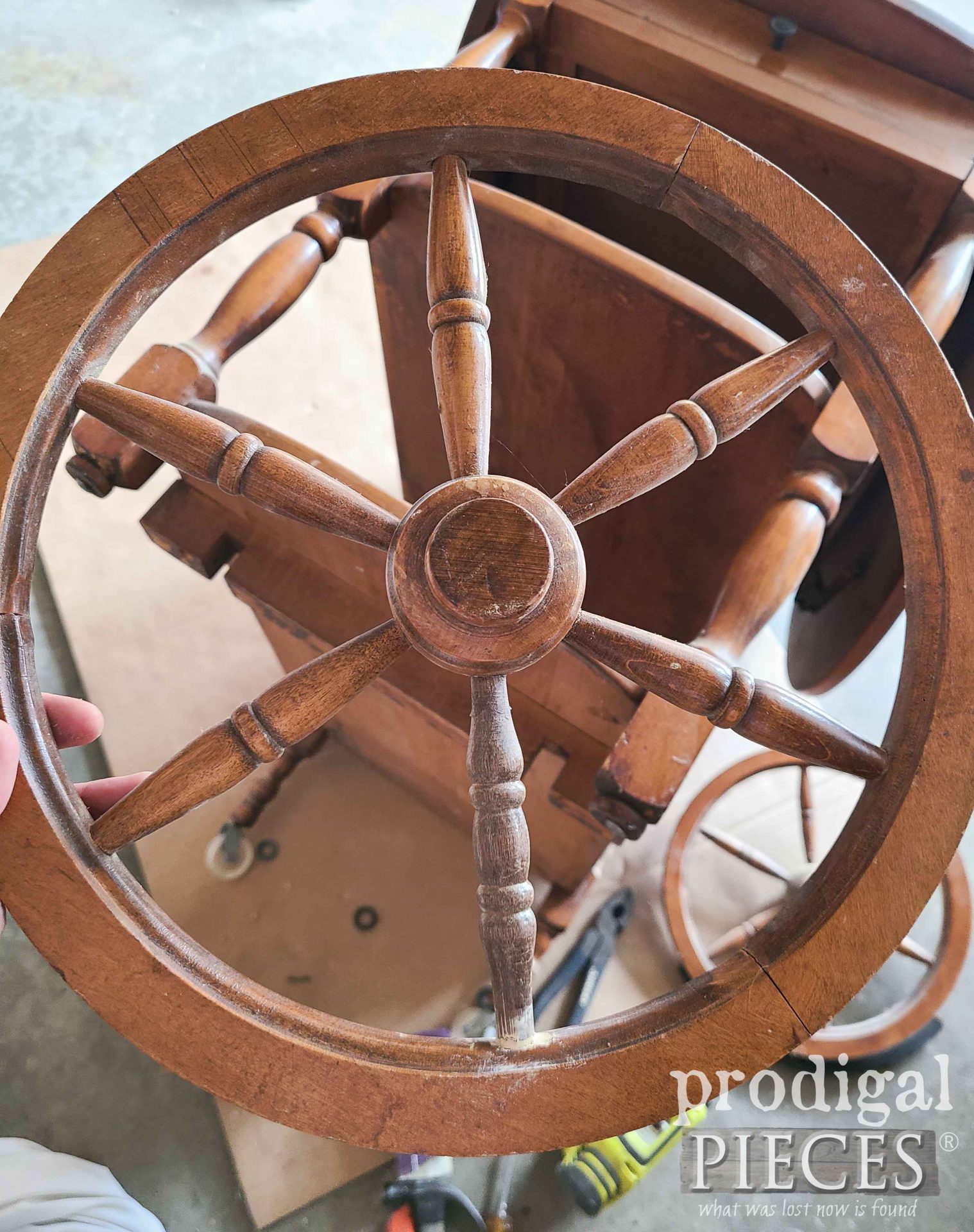 Repaired Broken Tea Cart Wheel | prodigalpieces.com #prodigalpieces