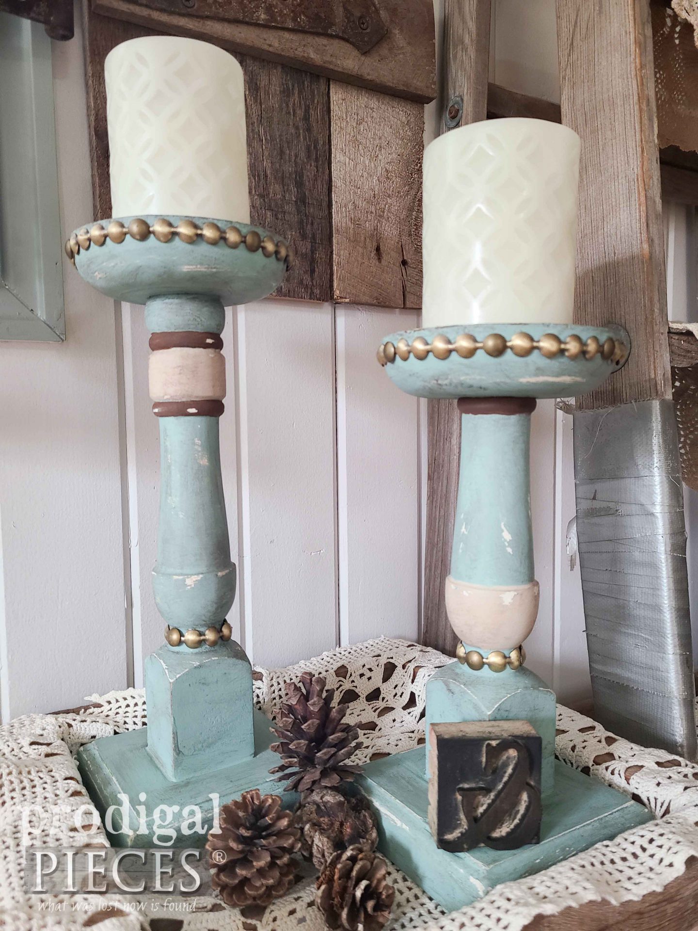 Upcycled Candle Holder with Nail-Head Trim by Larissa of Prodigal Pieces | prodigalpieces.com #prodigalpieces #farmhouse #upcycled