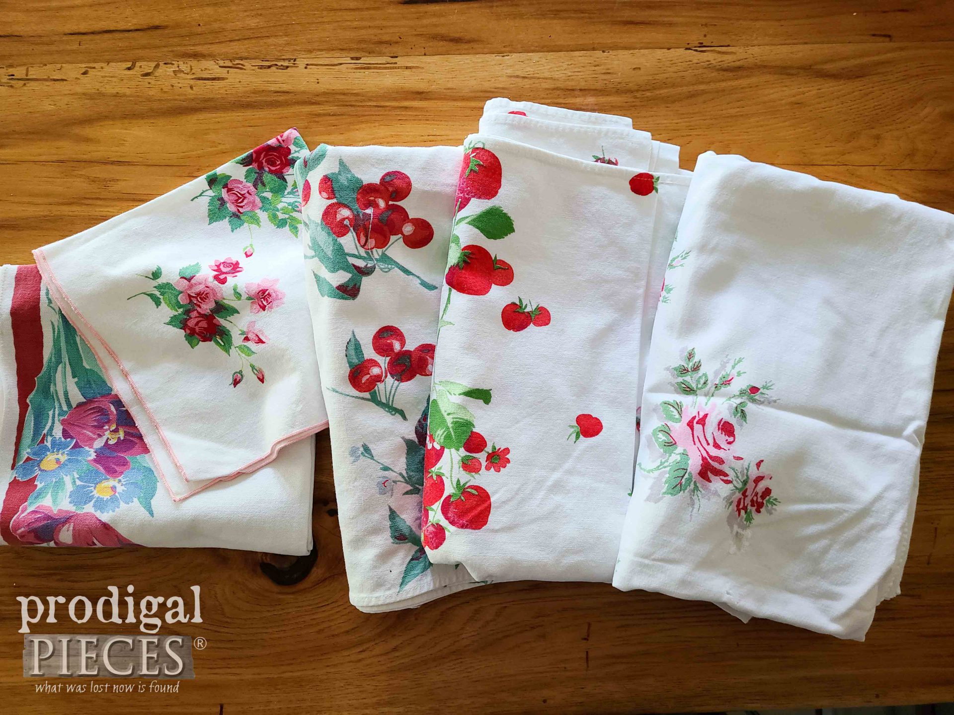Damaged Vintage Tablecloth Before Upcycle | prodigalpieces.com #prodigalpieces
