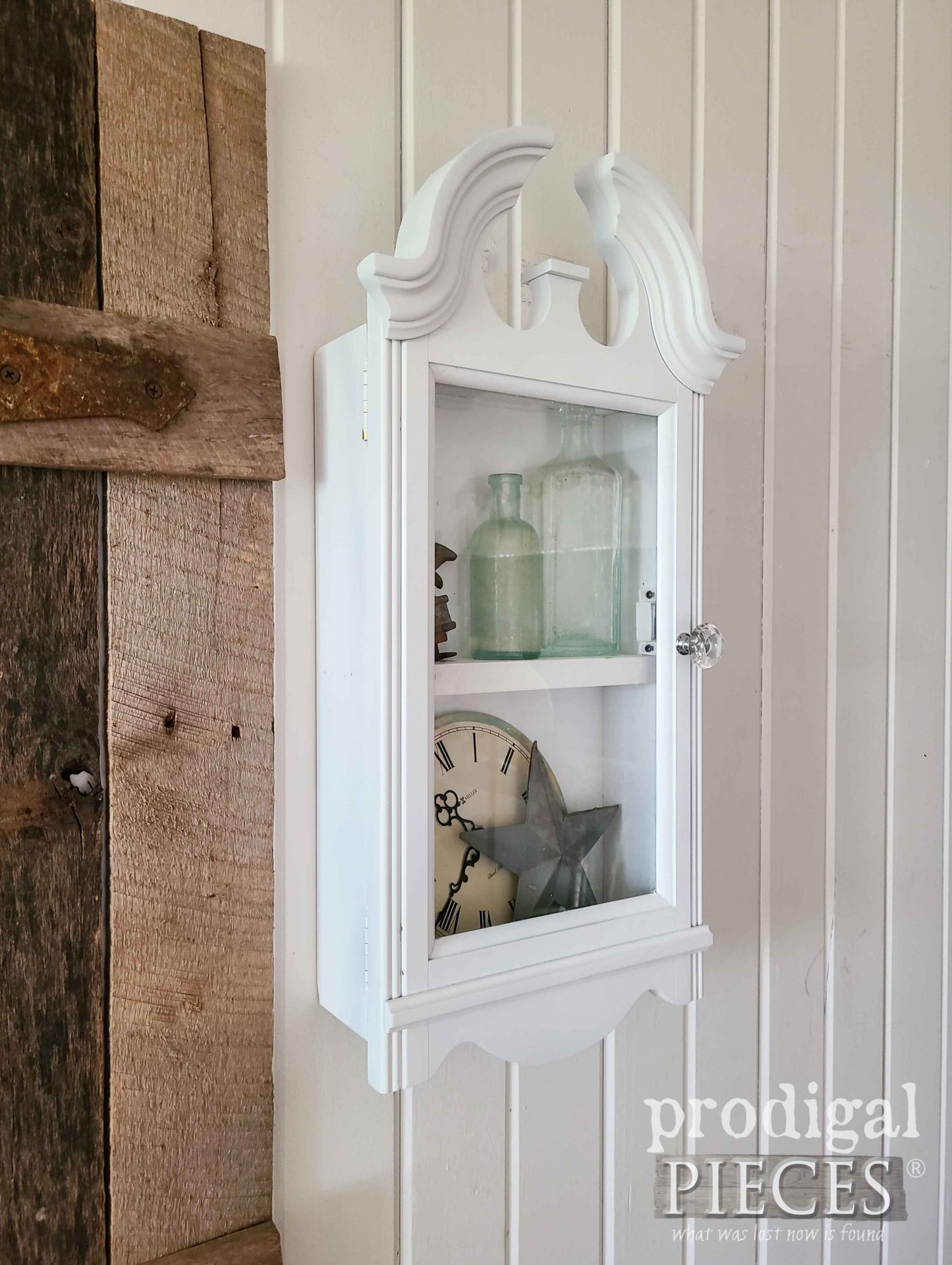 White Vintage Cabinet from Upcycled Wall Clock by Larissa of Prodigal Pieces | prodigalpieces.com #prodigalpieces #farmhouse #shabbychic
