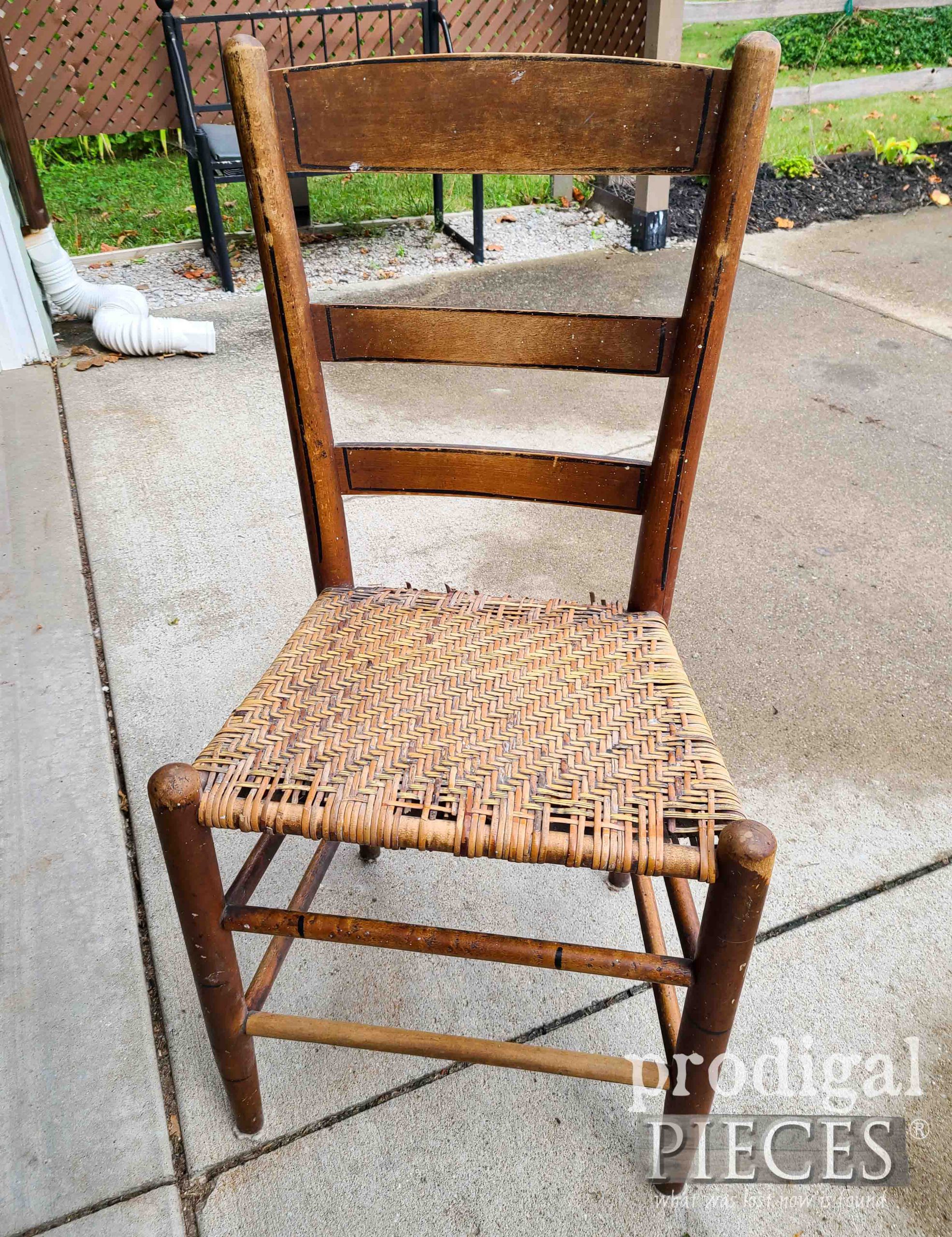 Vintage Caned Chair Before Makeover | prodigalpieces.com #prodigalpieces