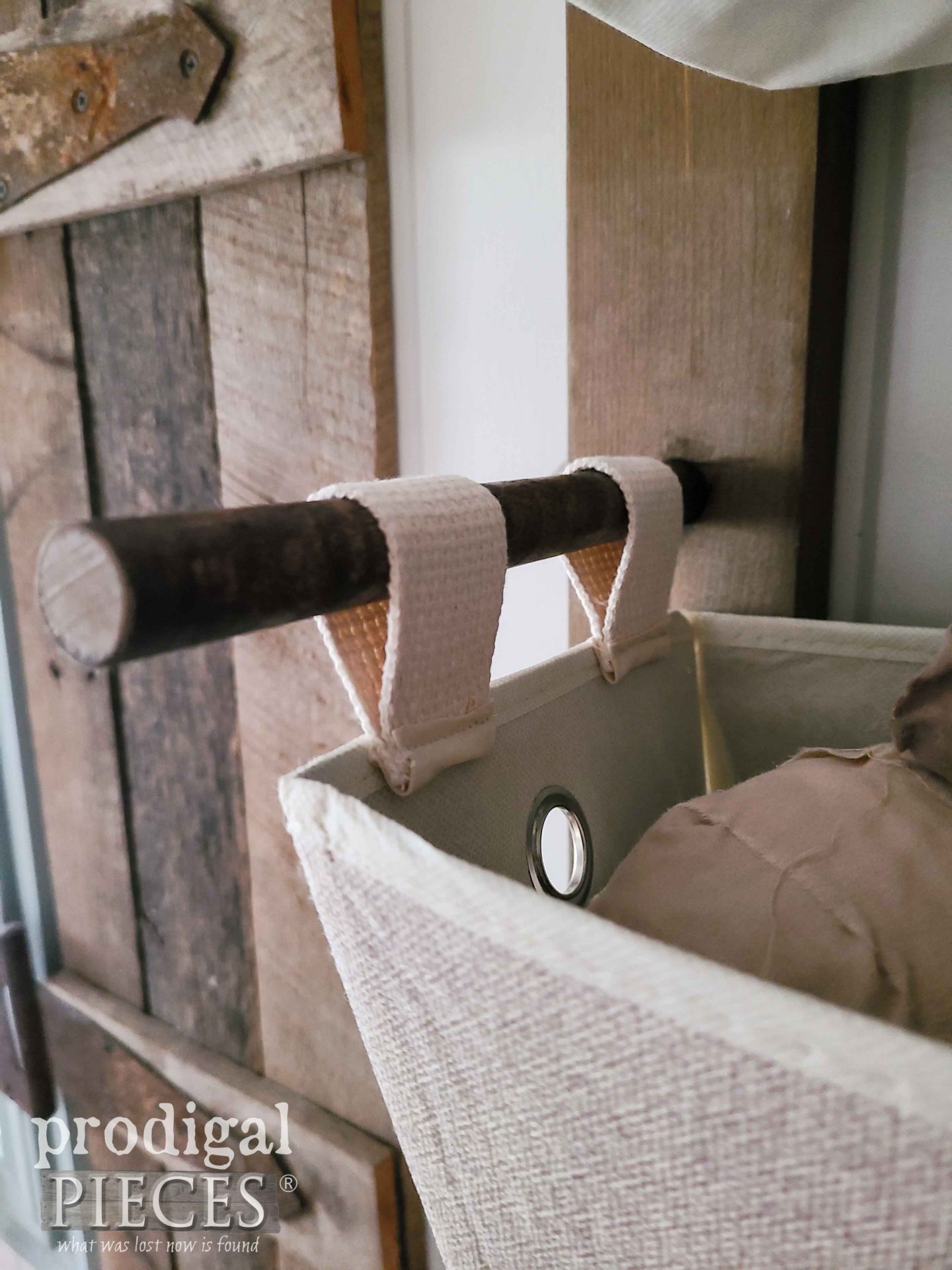 DIY Fabric Hanging Basket Rack by Larissa of Prodigal Pieces | prodigalpieces.com #prodigalpieces #handmade #storage homedecor