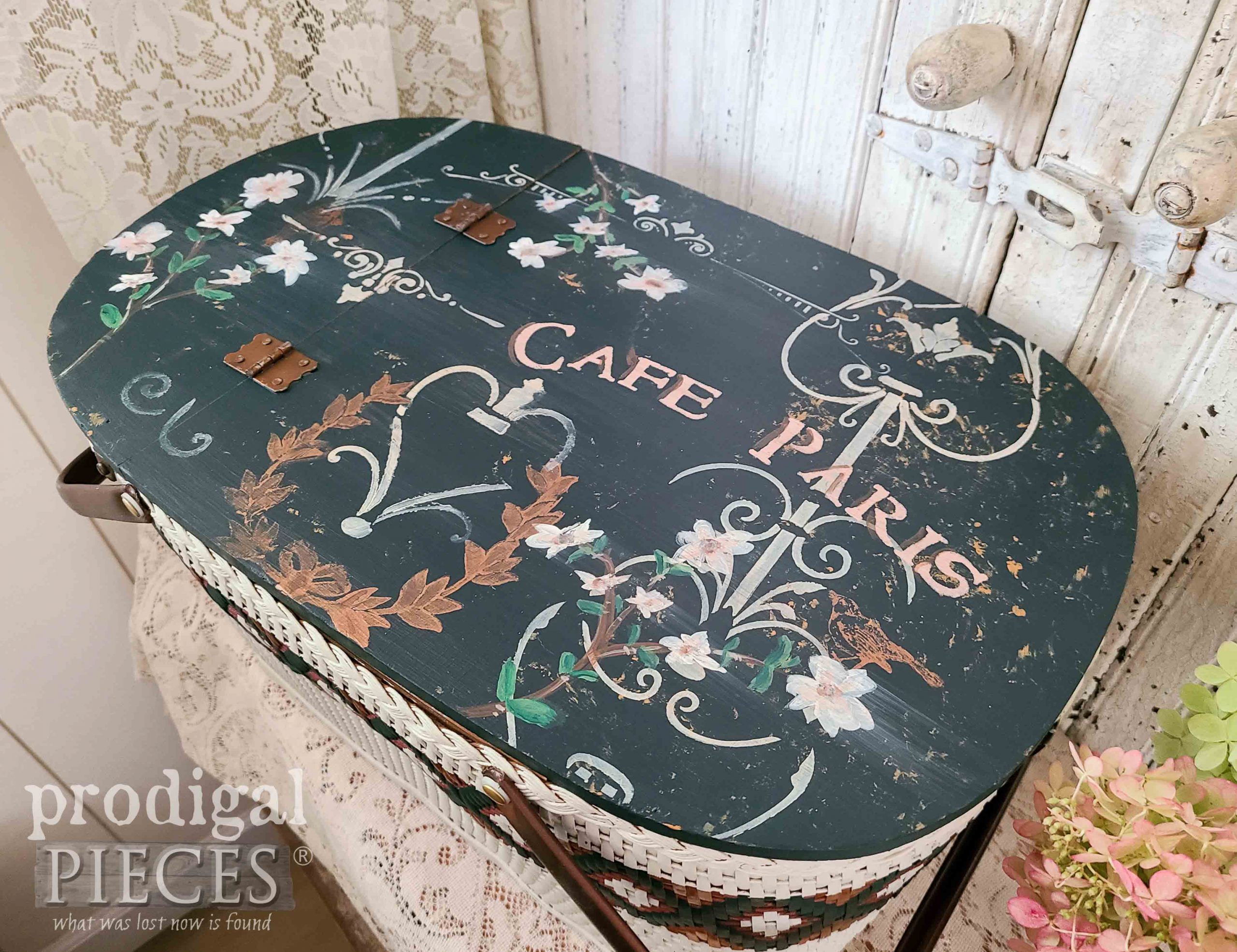 Hand-Painted Picnic Basket with French Design by Larissa of Prodigal Pieces | prodigalpieces.com #prodigalpieces #diy #makeover