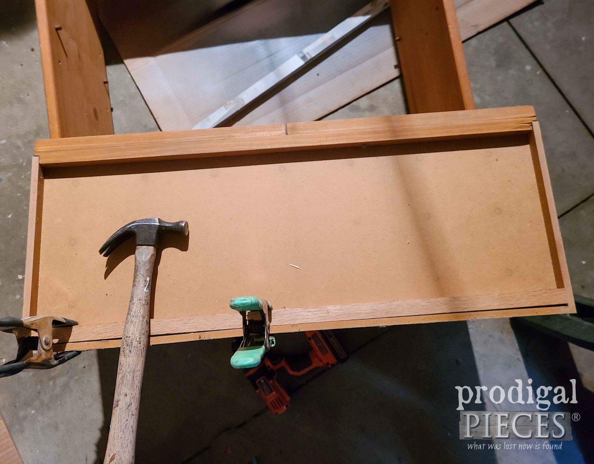 Repairing Farmhouse Bookcase Drawer Bottom | prodigalpieces.com #prodigalpieces