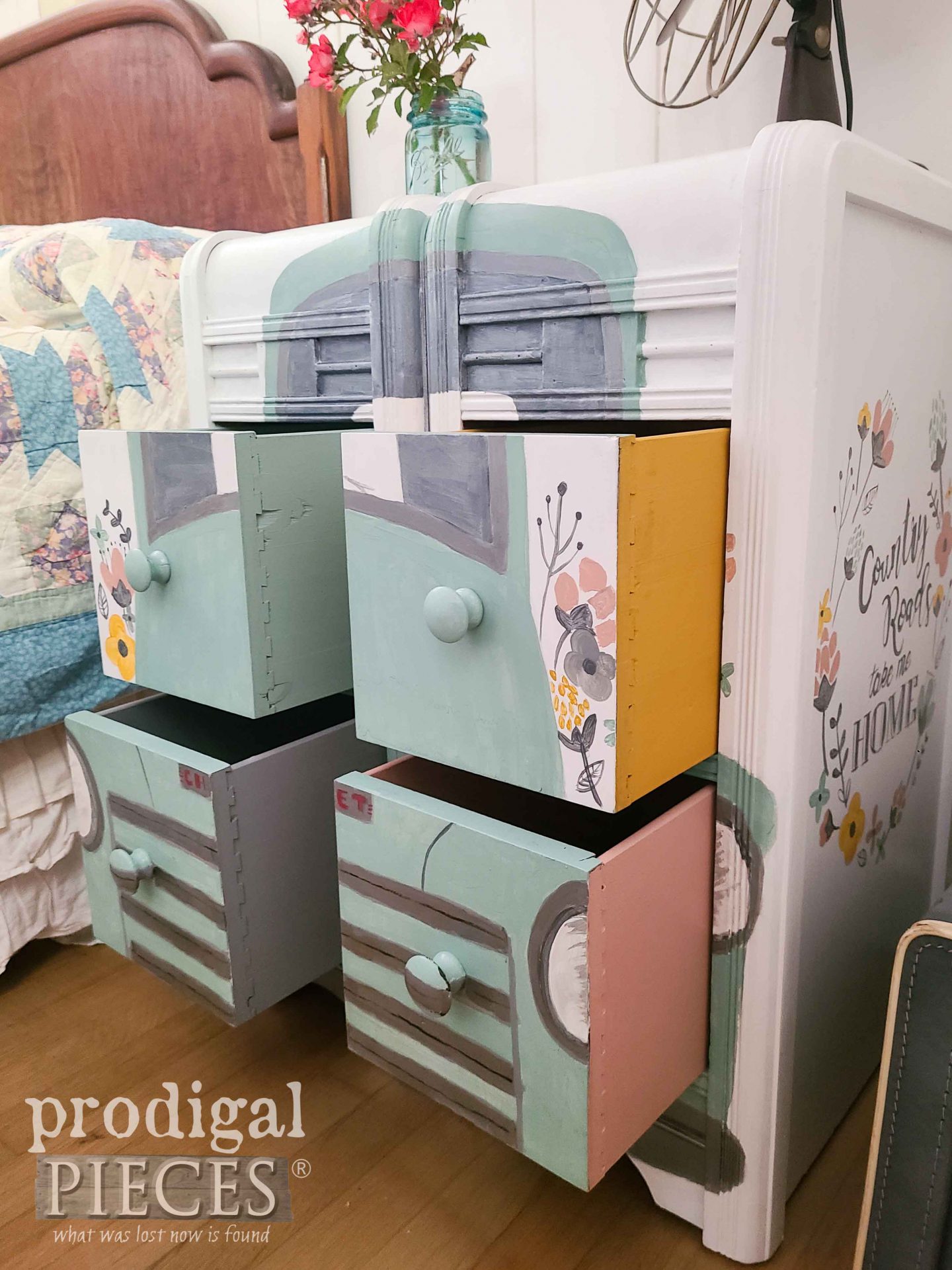 Colorful Drawers on Repurposed Dressing Table Chest by Larissa of Prodigal Pieces | prodigalpieces.com #prodigalpieces #repurposed #vintage #furniture #diy