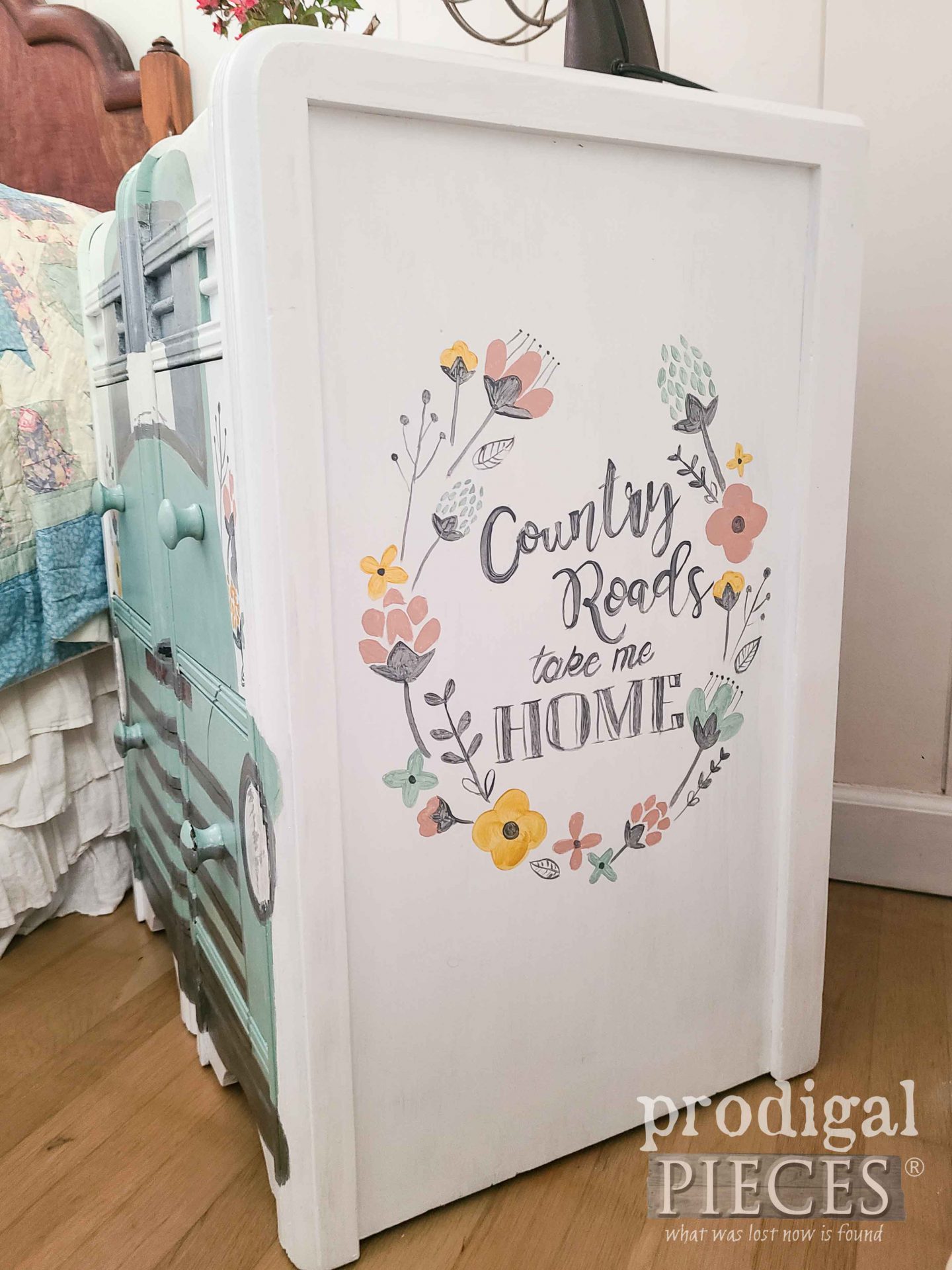Country Roads Take Me Home Art on Chest of Drawers by Larissa of Prodigal Pieces | prodigalpieces.com #prodigalpieces #handmade #furniture #repurposed
