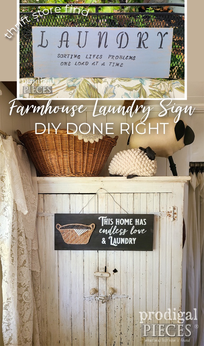 A thrifted sign becomes a whimsical DIY Laundry Sign with a bit of imagination and know-how | Tutorial at Prodigal Pieces | prodigalpieces.com #prodigalpieces #laundry #thrifted #upcycled