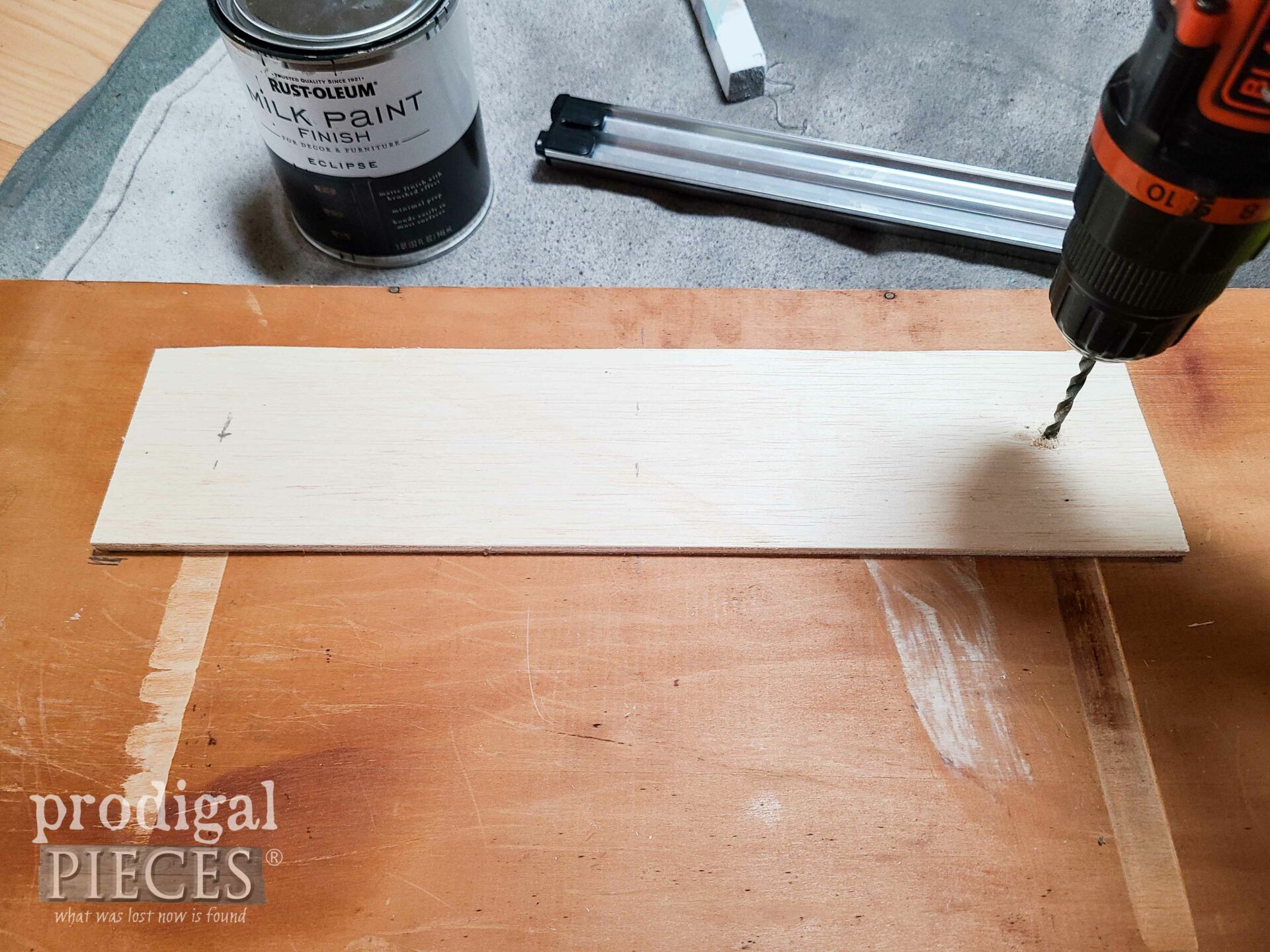 Drilling Wood Panel for Magnetic Strip from Upcycled Vanity | prodigalpieces.com #prodigalpieces