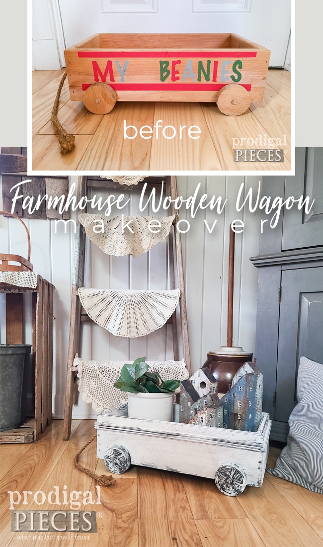 A vintage beanie baby find is made into a farmhouse wooden wagon with a few simple steps by Larissa of Prodigal Pieces | prodigalpieces.com #prodigalpieces #diy #farmhouse #homedecor #beaniebaby